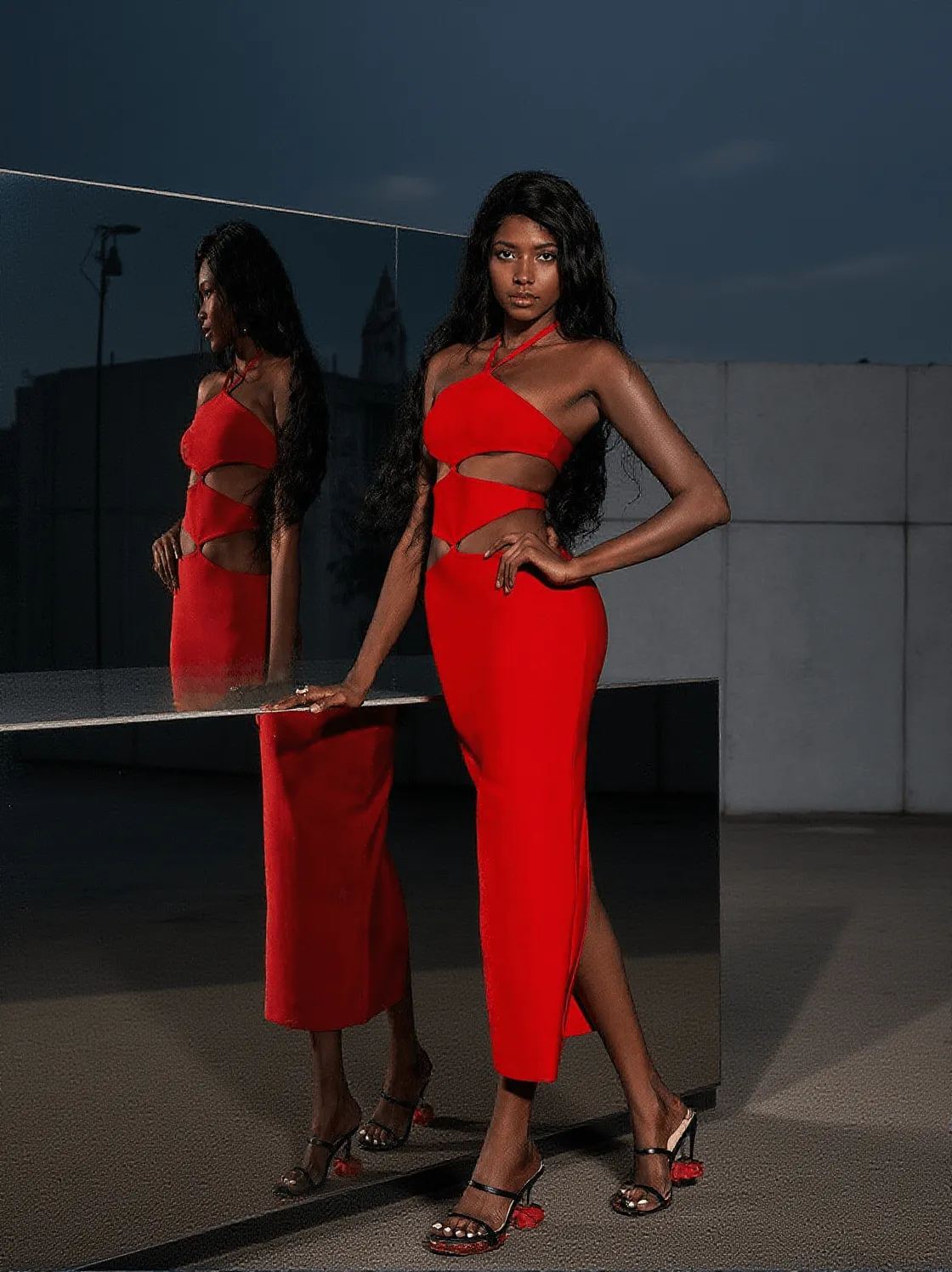 Hedwig Cutout High Split Bandage Dress In Red