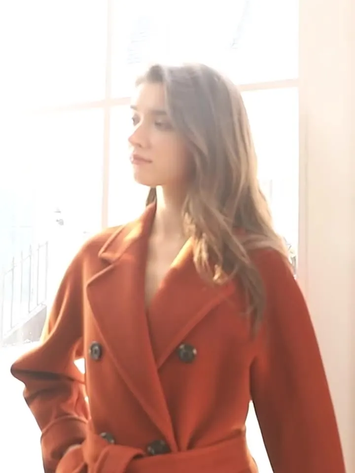High quality luxury double breasted belted ladies plus size coats cashmere wool coat women