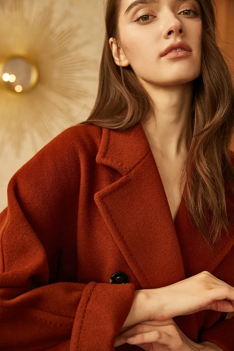 High quality luxury double breasted belted ladies plus size coats cashmere wool coat women