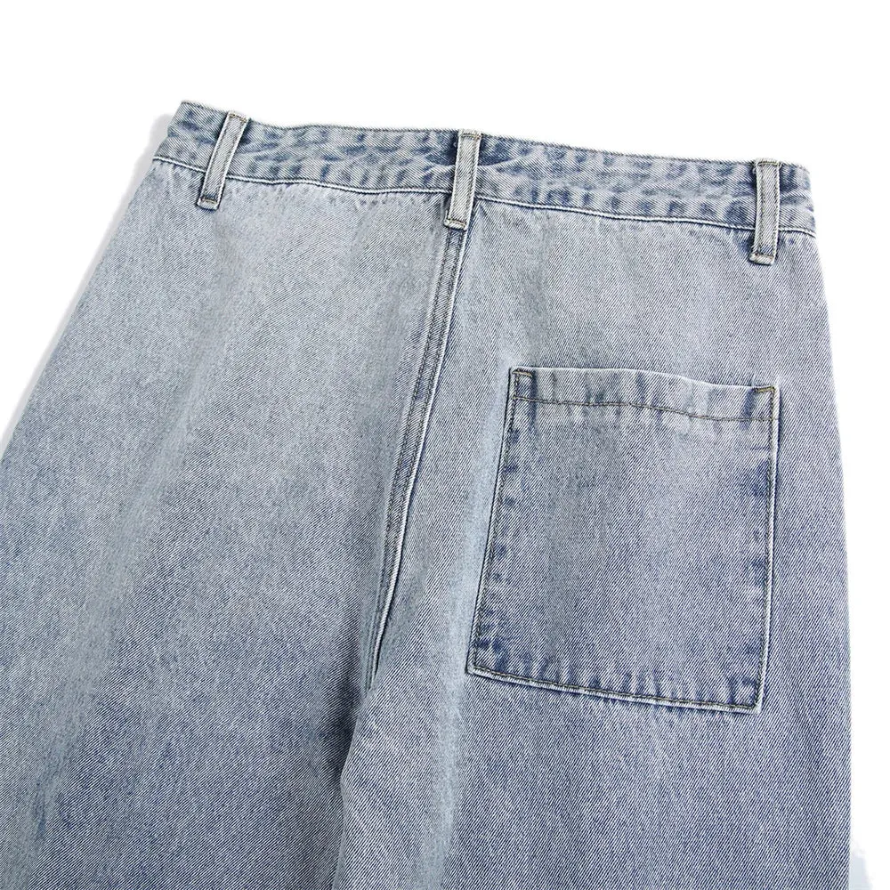 High Street Jeans Men Cross Graphic Baggy Denim Pants Unisex Young Streetwear Blue Loose Punk Casual Fashion Y2k Trousers Summer
