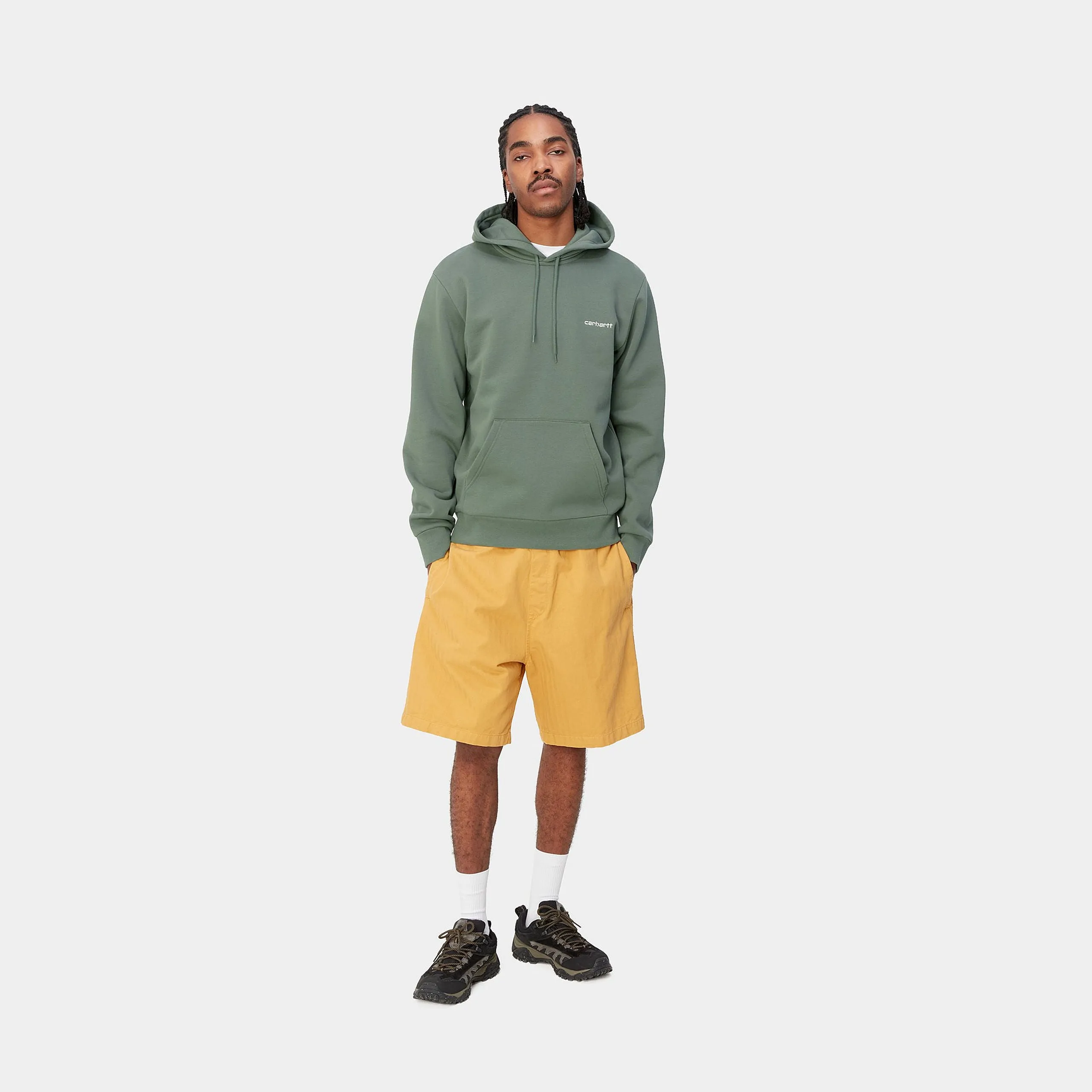 Hooded Script Embroidery Sweat - Park/White