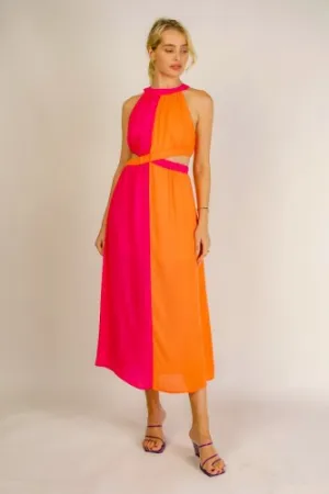 Hot Pink   Orange Mix Cutout Dress