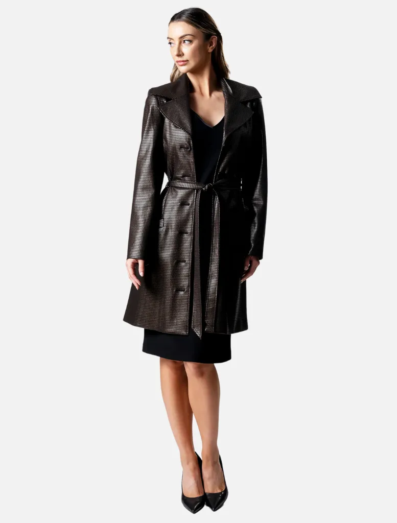 HOUNDOG Tie Up Short Trench Coat - Bronze/Black