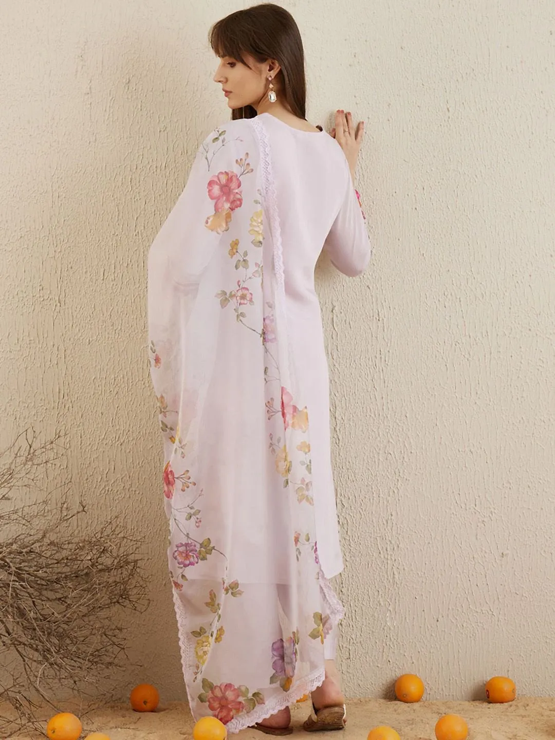 Indo Era Floral Embroidered Regular Patchwork Kurta with Trousers & Dupatta