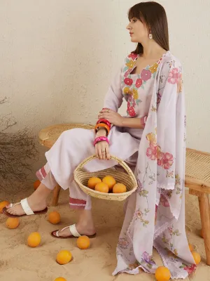 Indo Era Floral Embroidered Regular Patchwork Kurta with Trousers & Dupatta