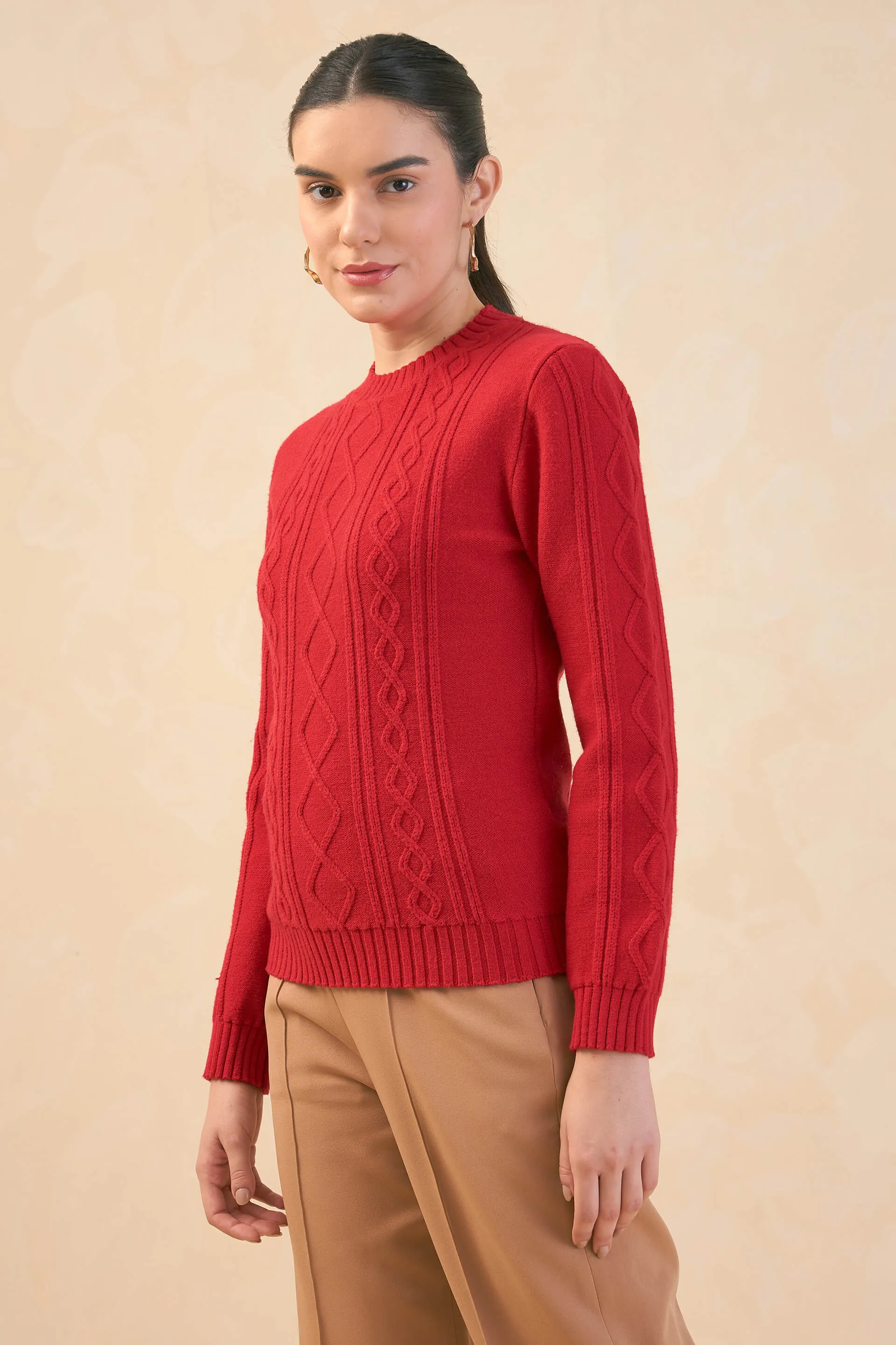 Irina Cable Knit Sweater-Red