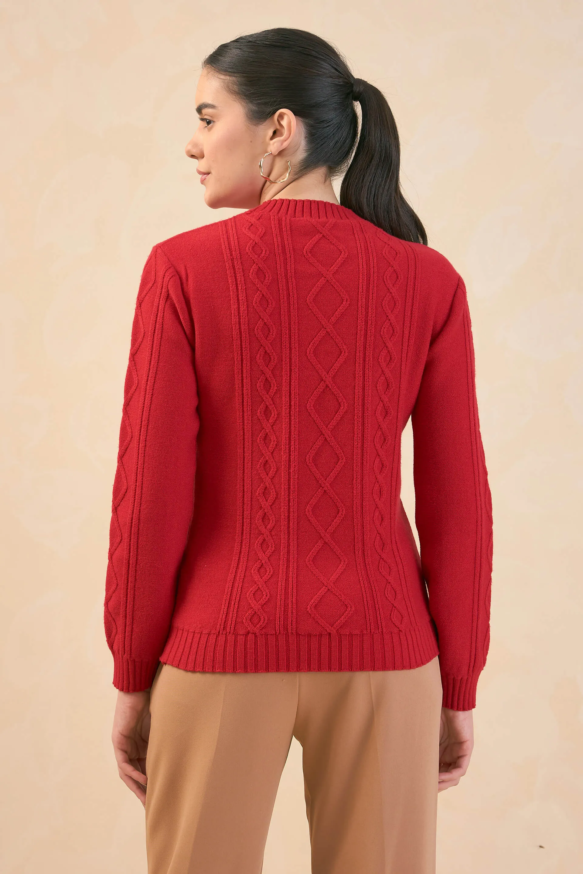 Irina Cable Knit Sweater-Red