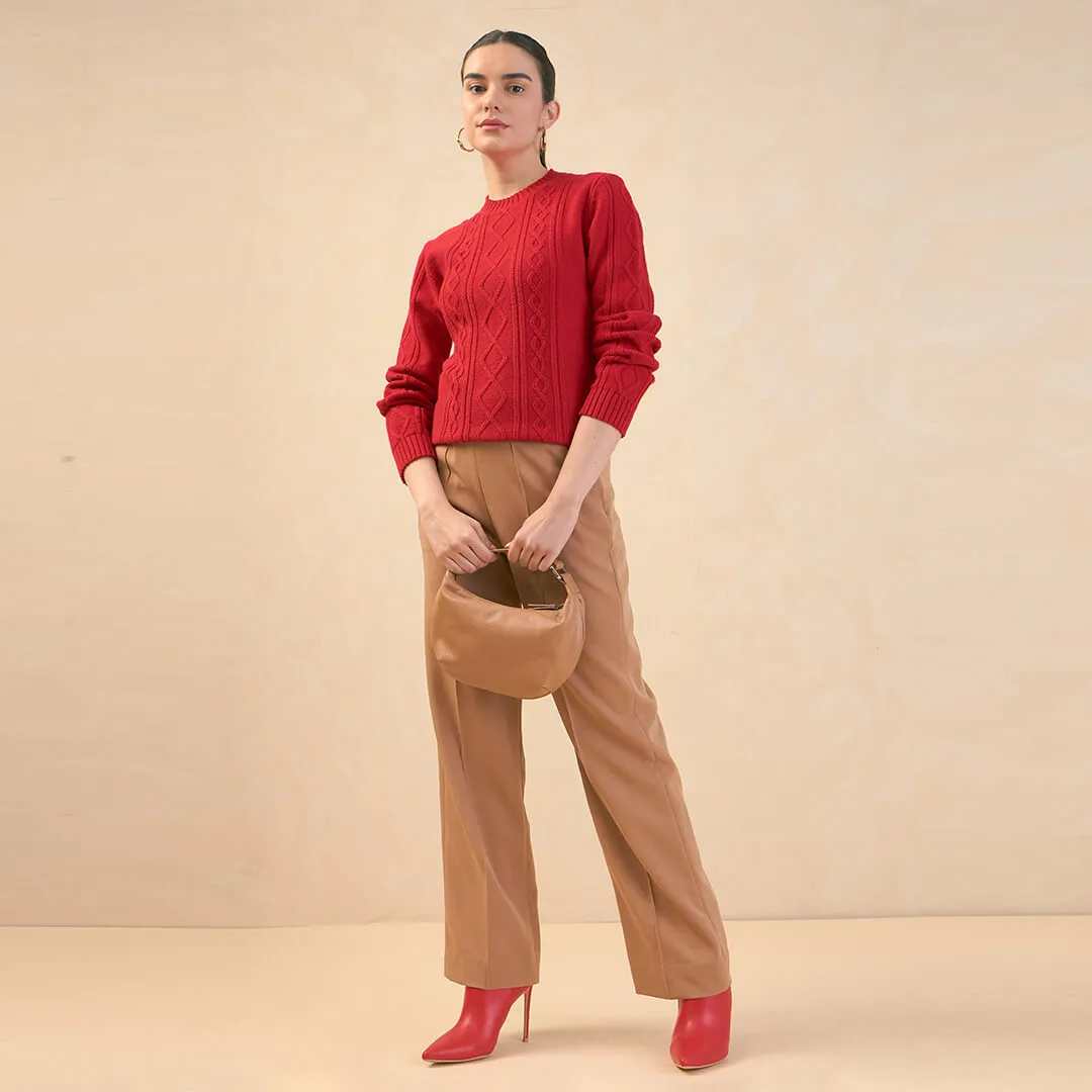 Irina Cable Knit Sweater-Red