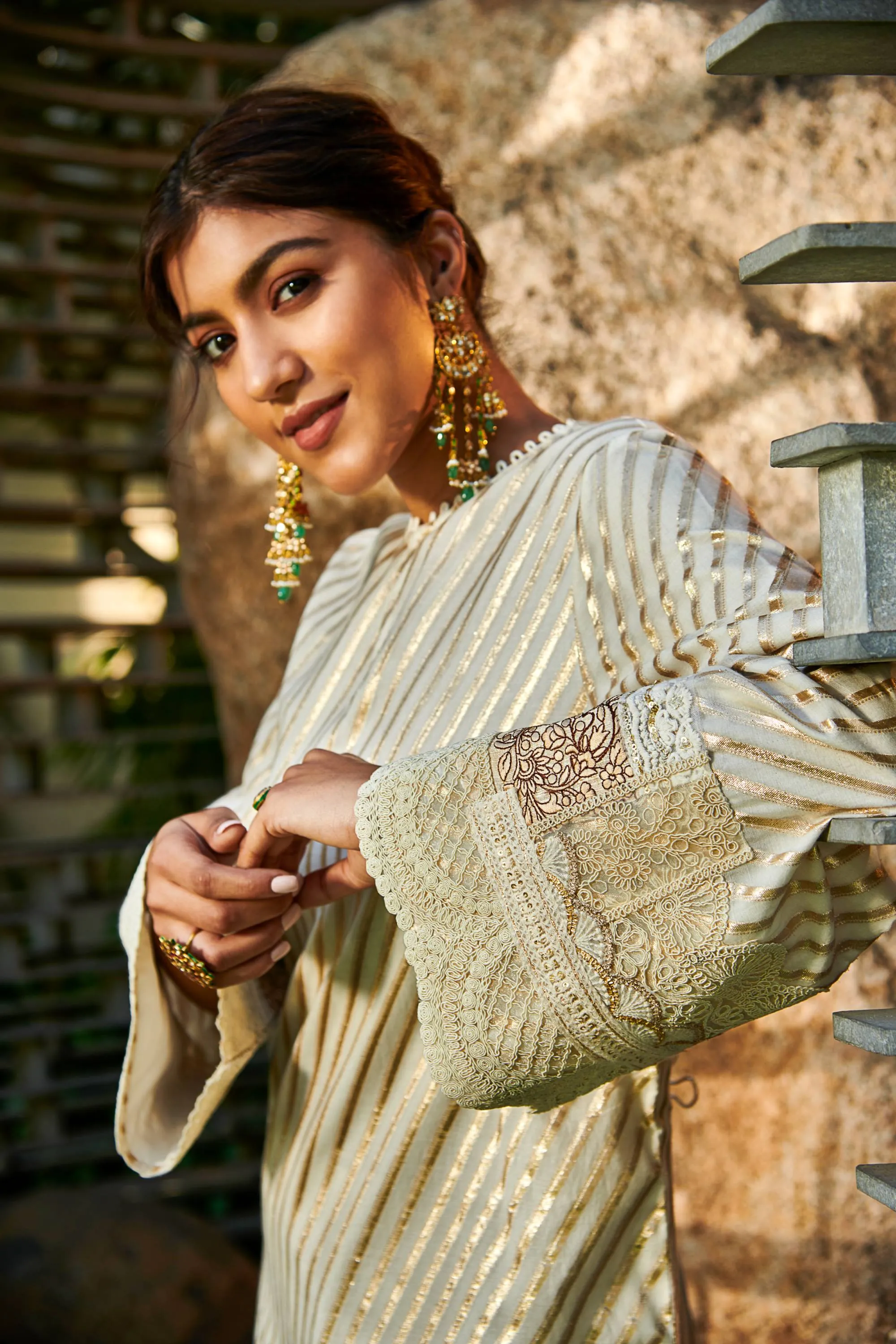 Ivory and gold chanderi kurta set