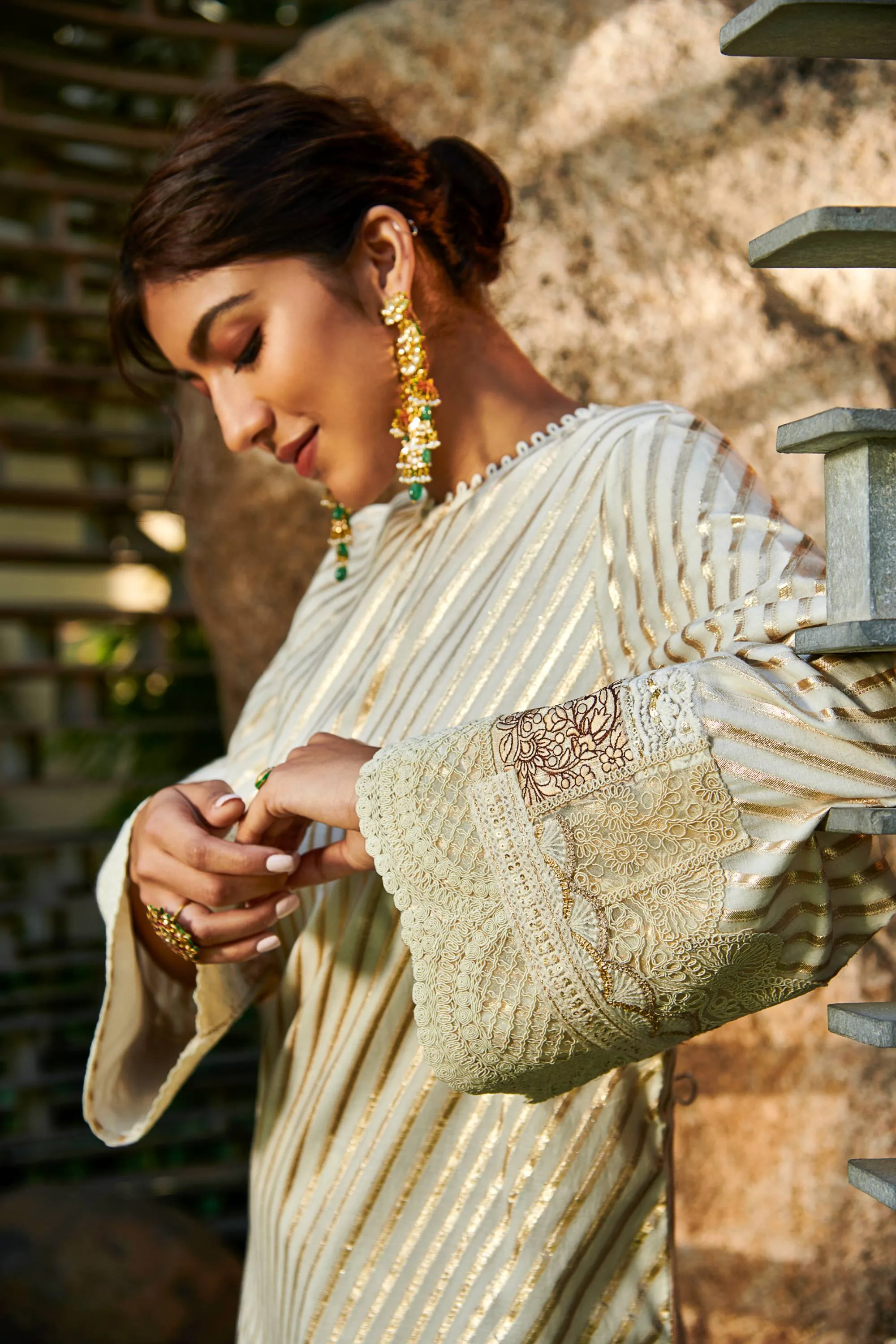 Ivory and gold chanderi kurta set