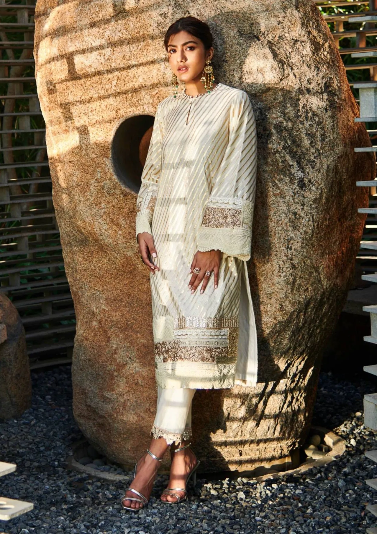 Ivory and gold chanderi kurta set