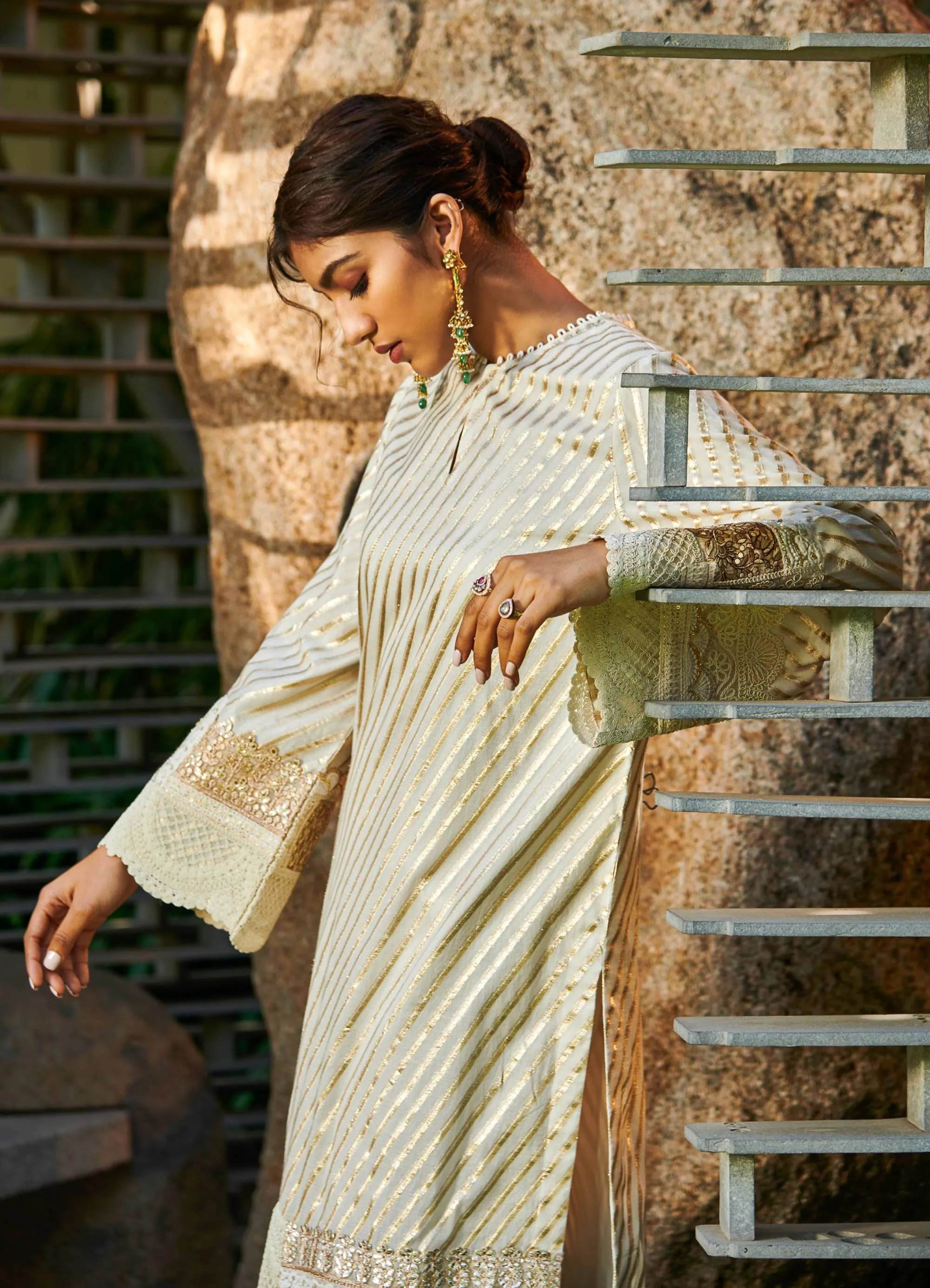 Ivory and gold chanderi kurta set