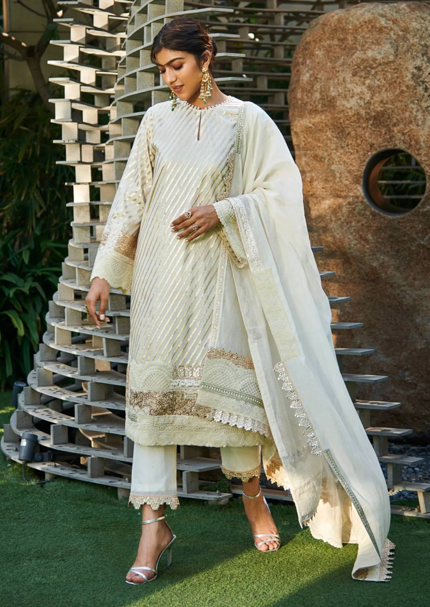Ivory and gold chanderi kurta set
