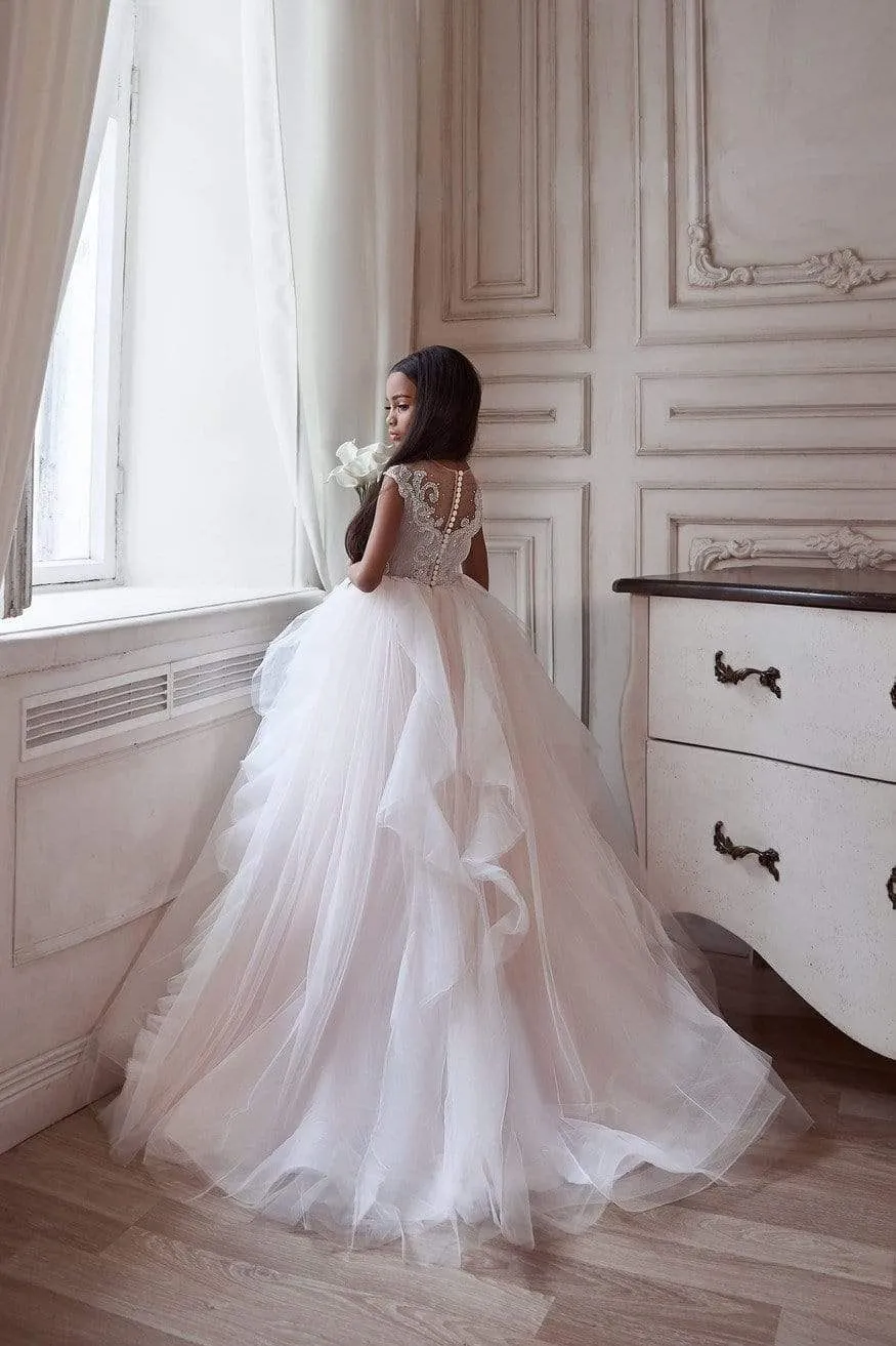 Ivory First Holy Communion Dress with Asymmetric Overskirt