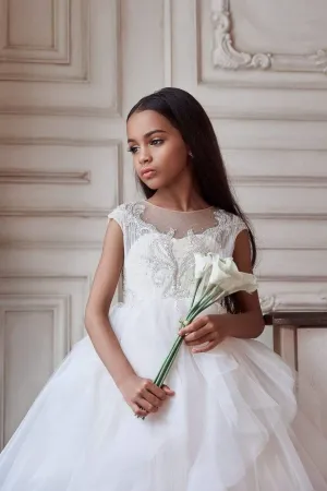 Ivory First Holy Communion Dress with Asymmetric Overskirt