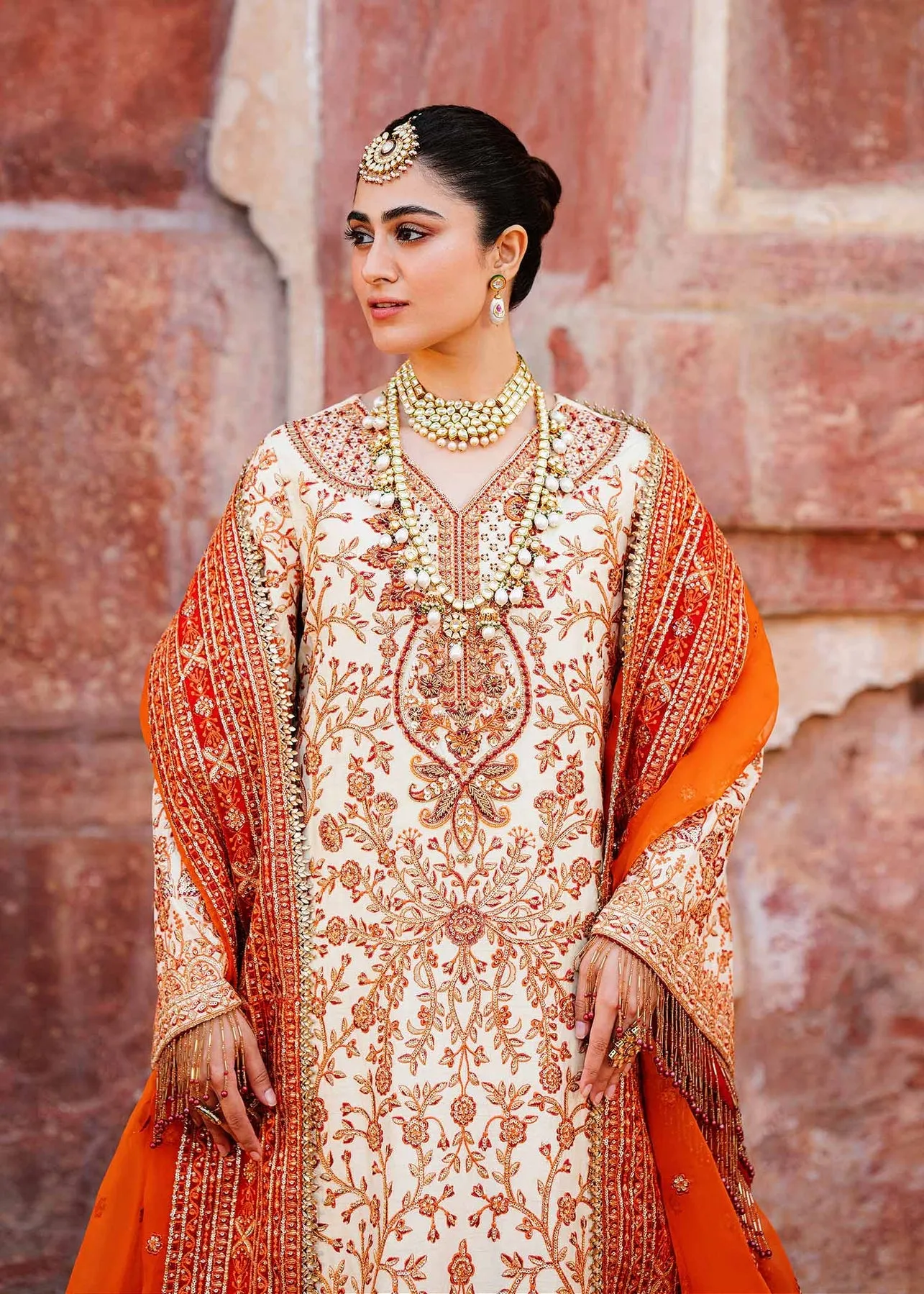 Ivory Shade Gold Embellished Pakistani Salwar Kameez Dupatta Suit