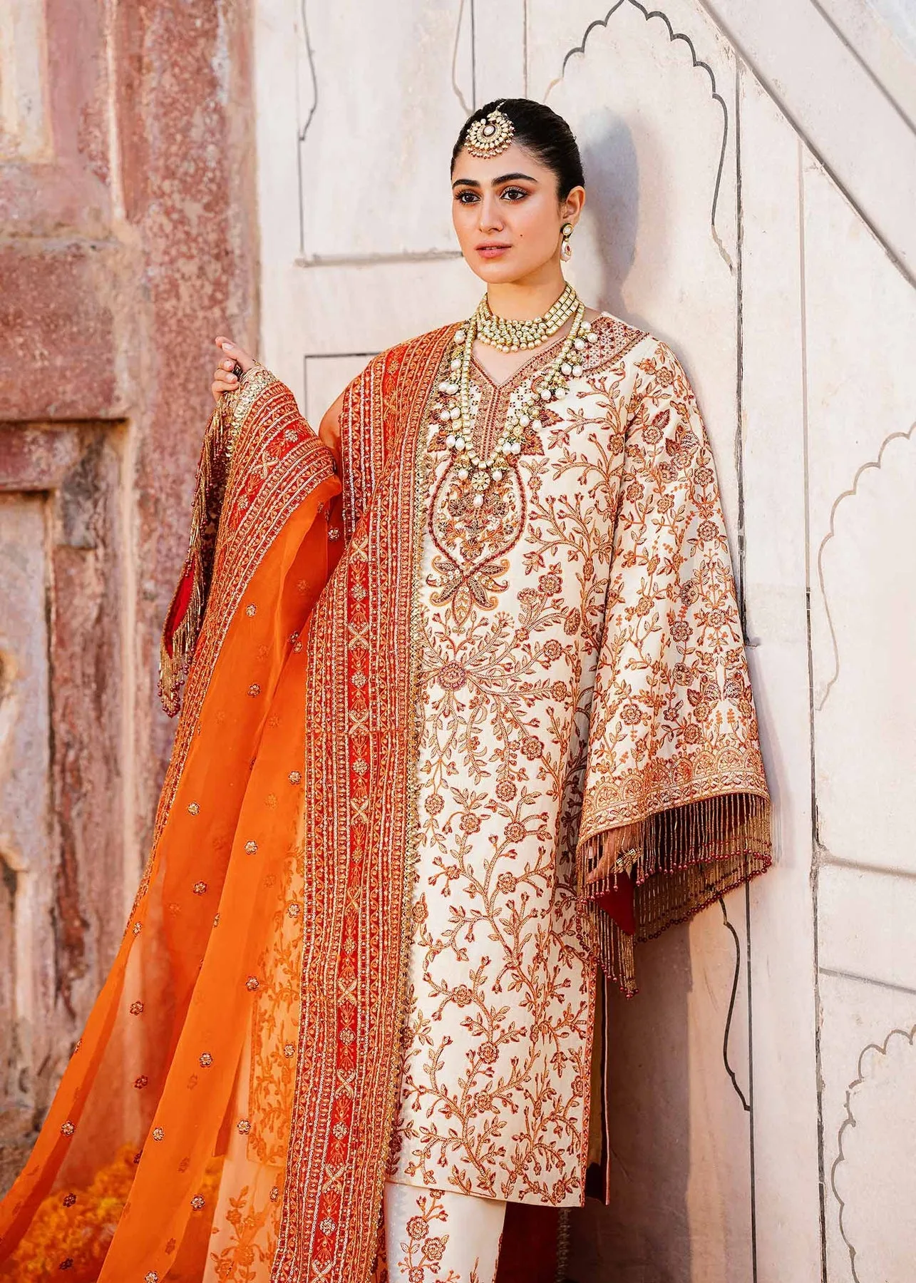 Ivory Shade Gold Embellished Pakistani Salwar Kameez Dupatta Suit