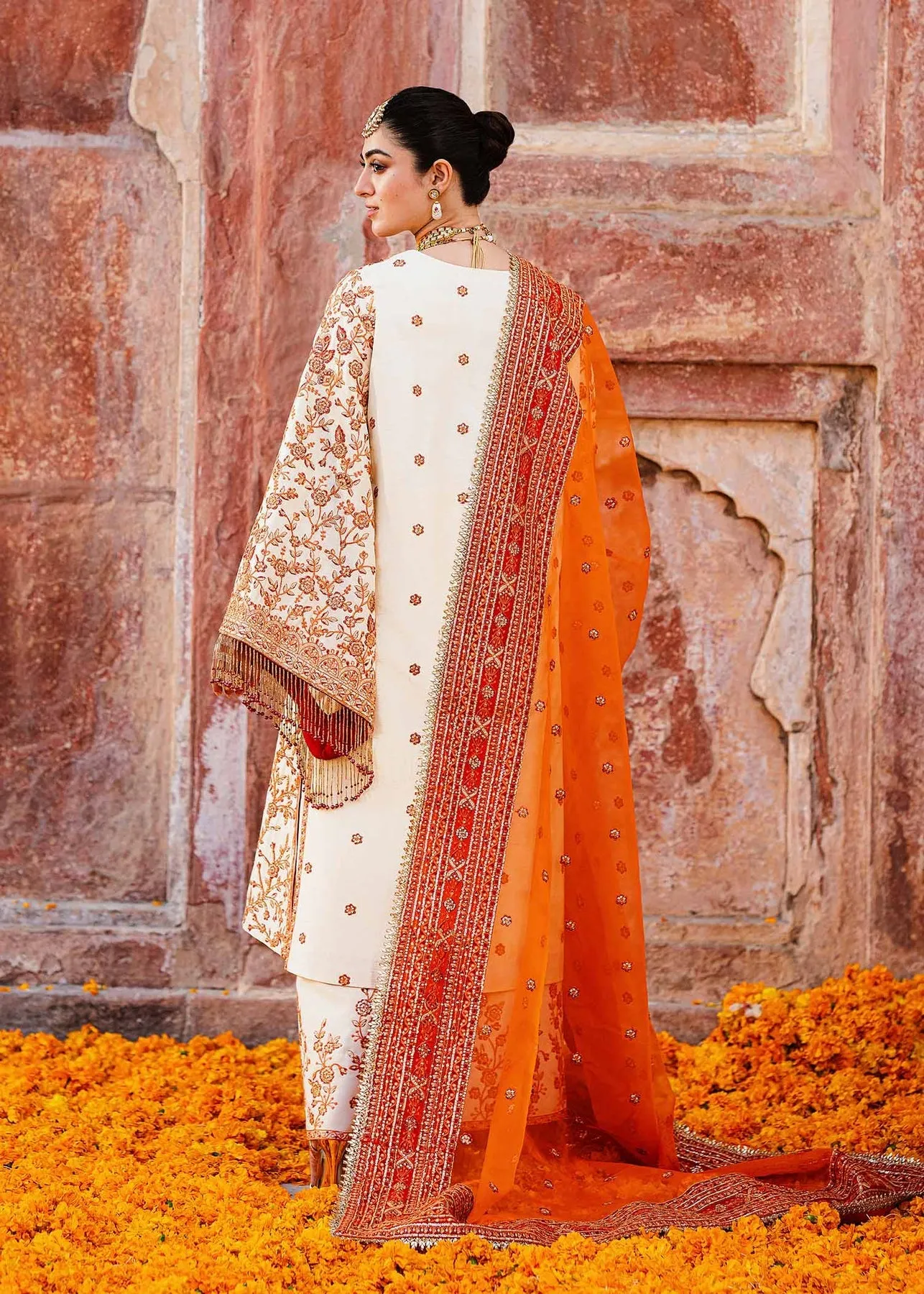 Ivory Shade Gold Embellished Pakistani Salwar Kameez Dupatta Suit