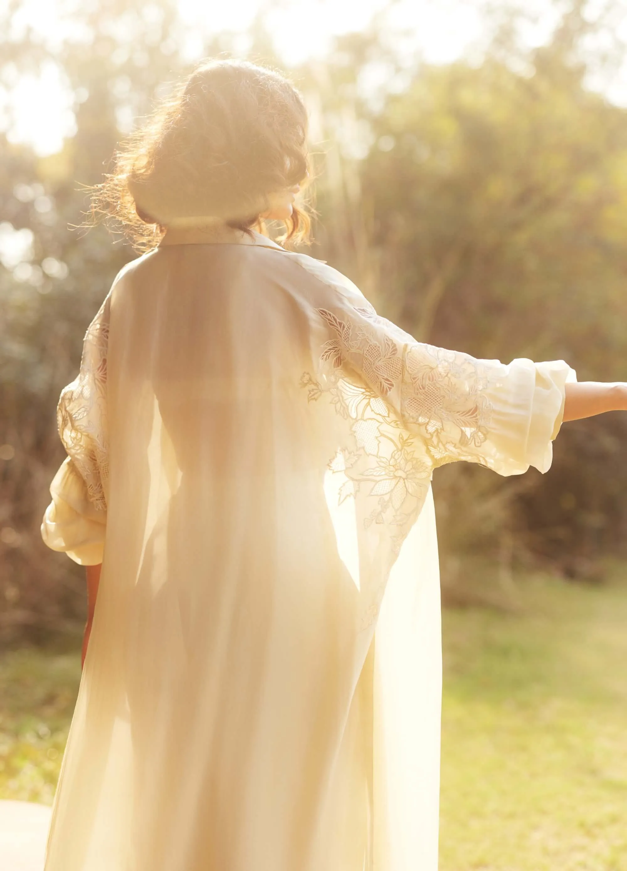 Ivory vintage embroidered jacket and pant set
