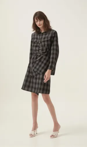 Jeannette black studded check mini shirt dress