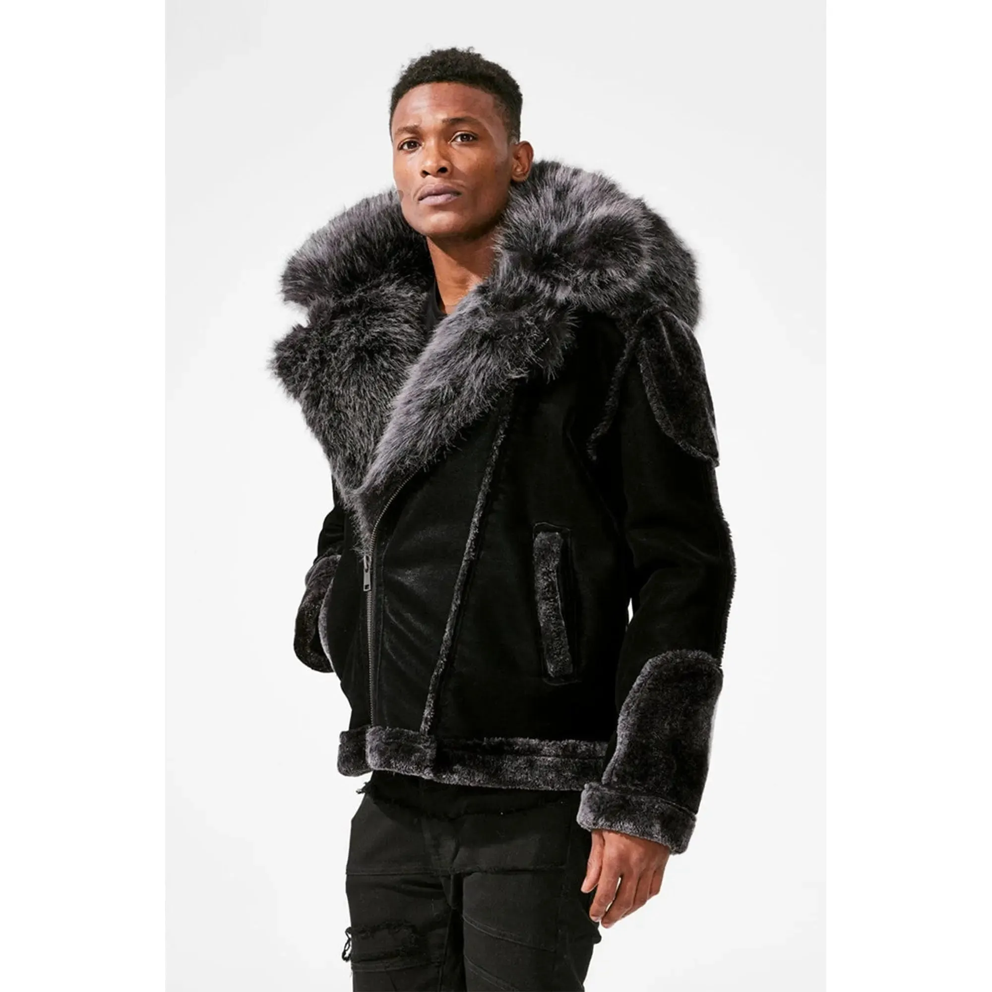 Jordan Craig Men El Jefe Shearling Moto Jackets (New Black)
