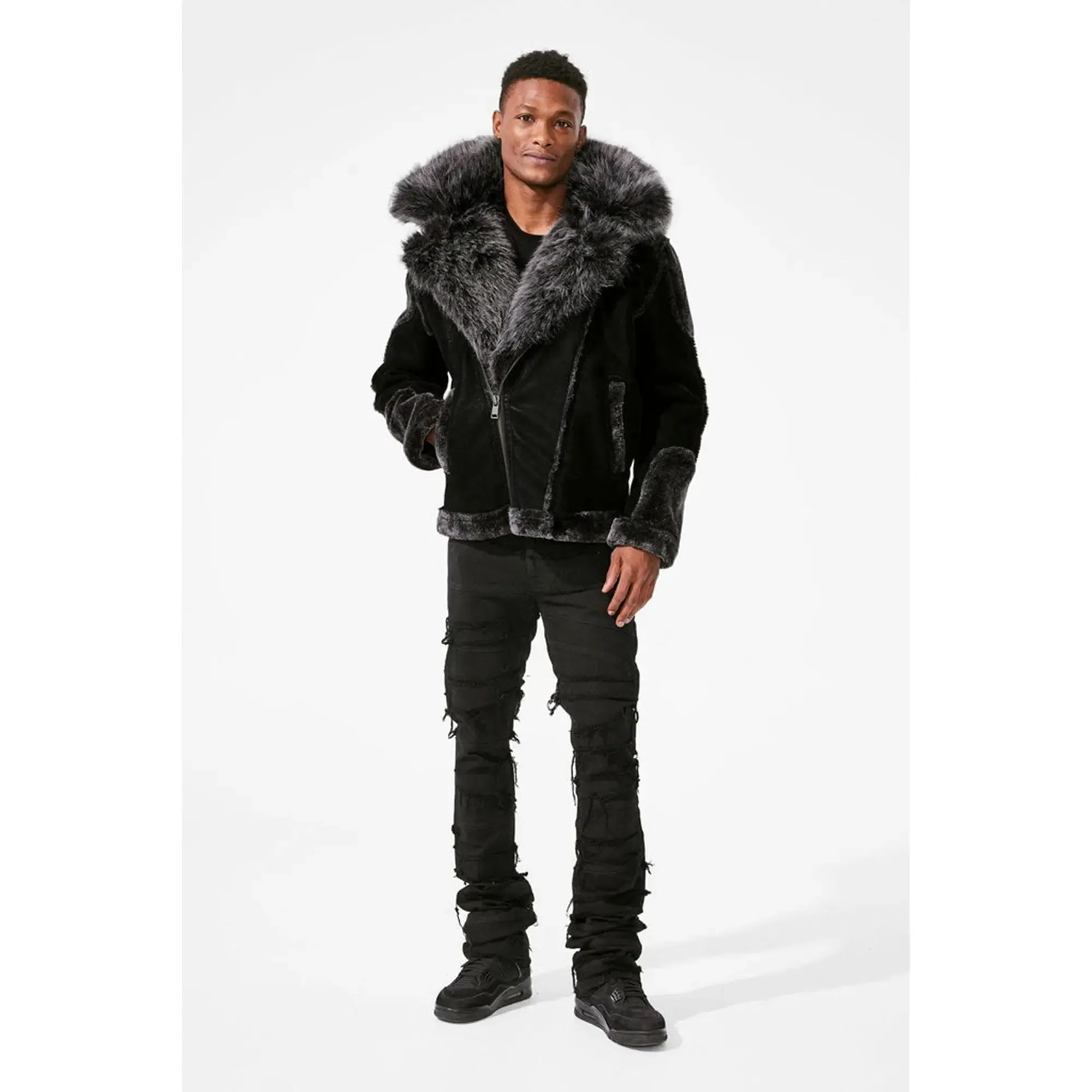 Jordan Craig Men El Jefe Shearling Moto Jackets (New Black)