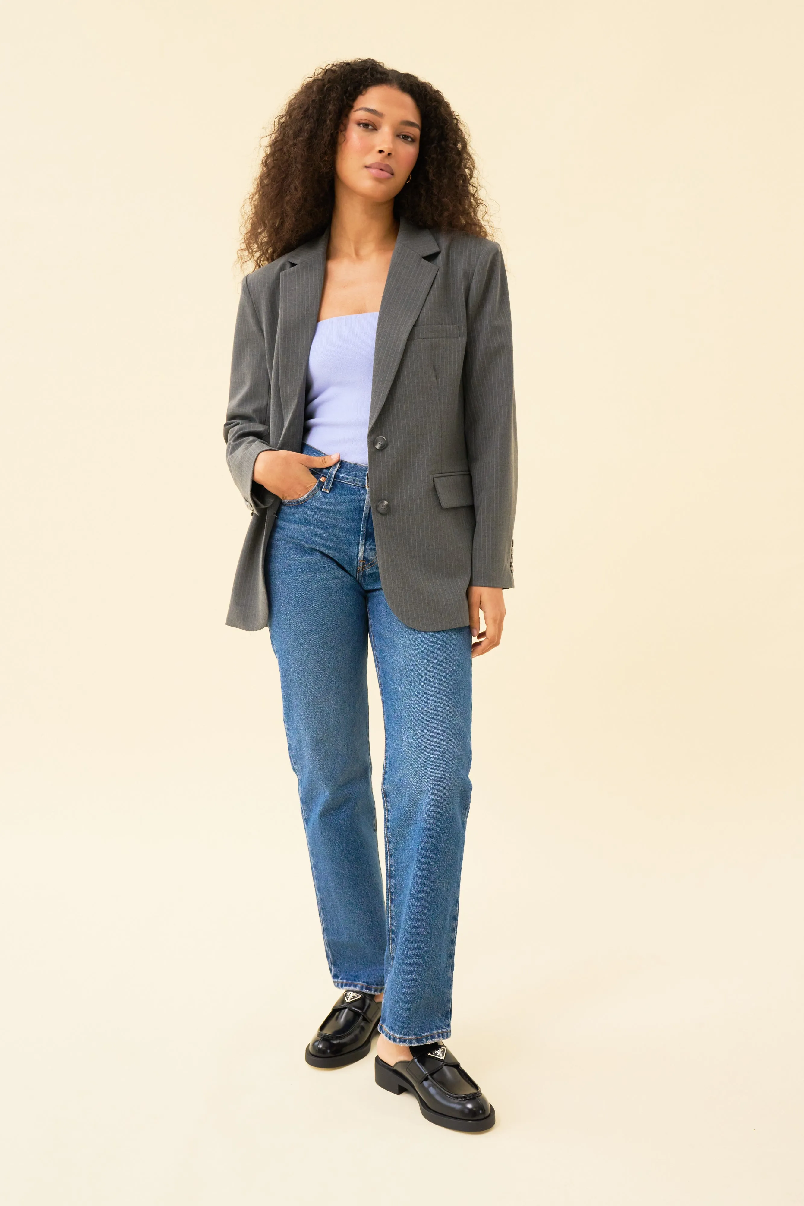 JULIA JACKET - DARK GREY PINSTRIPE