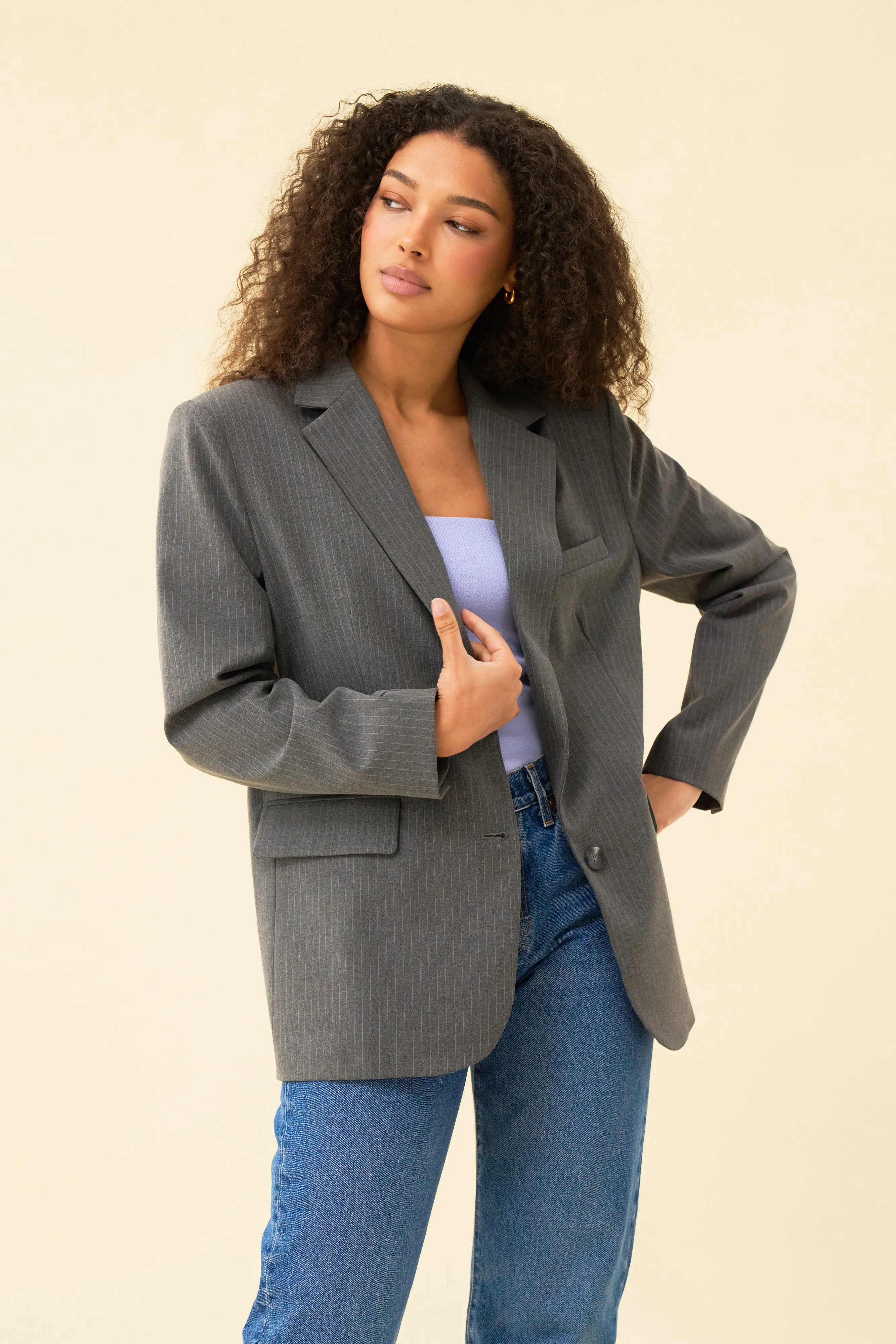 JULIA JACKET - DARK GREY PINSTRIPE