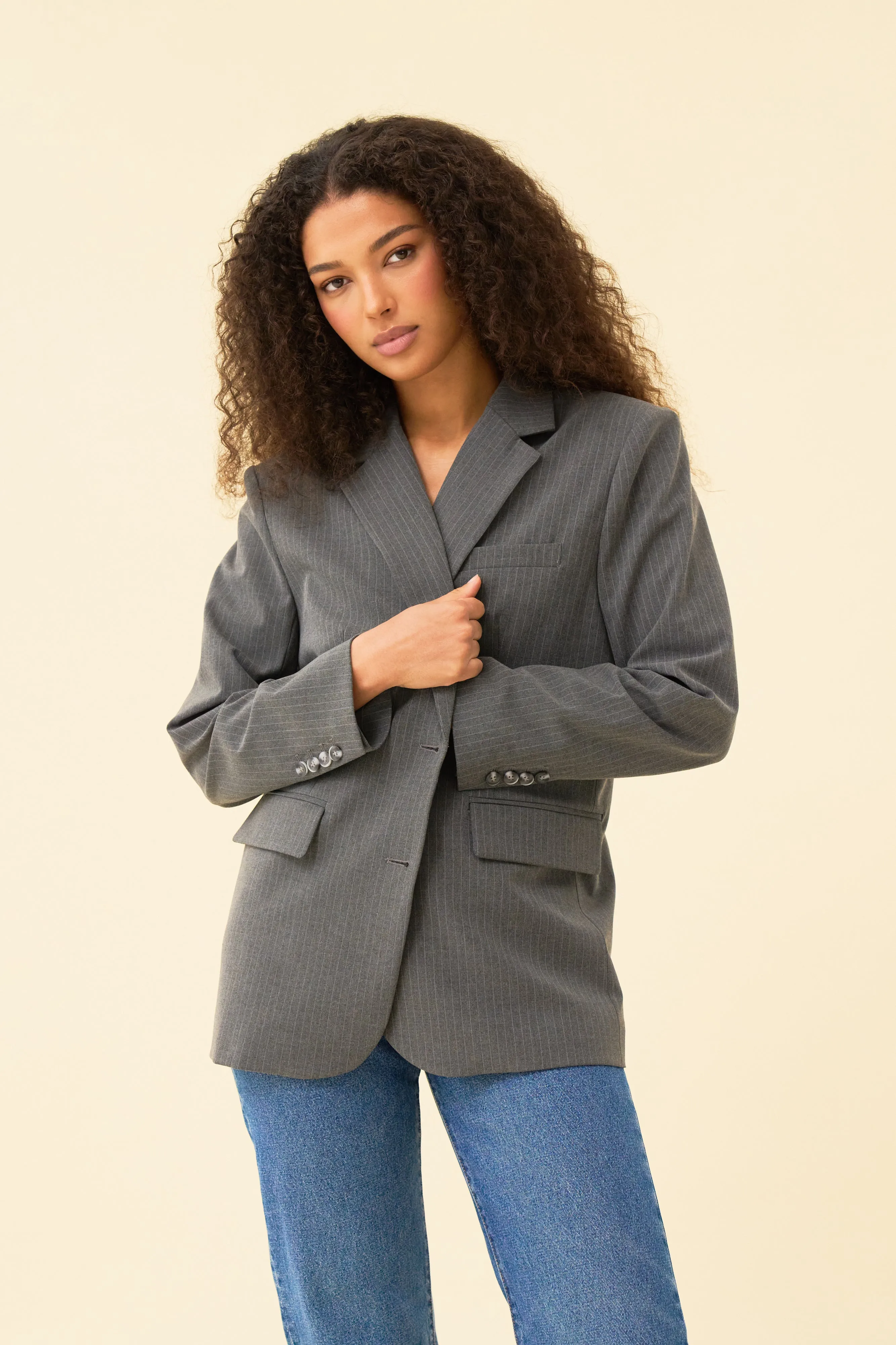 JULIA JACKET - DARK GREY PINSTRIPE