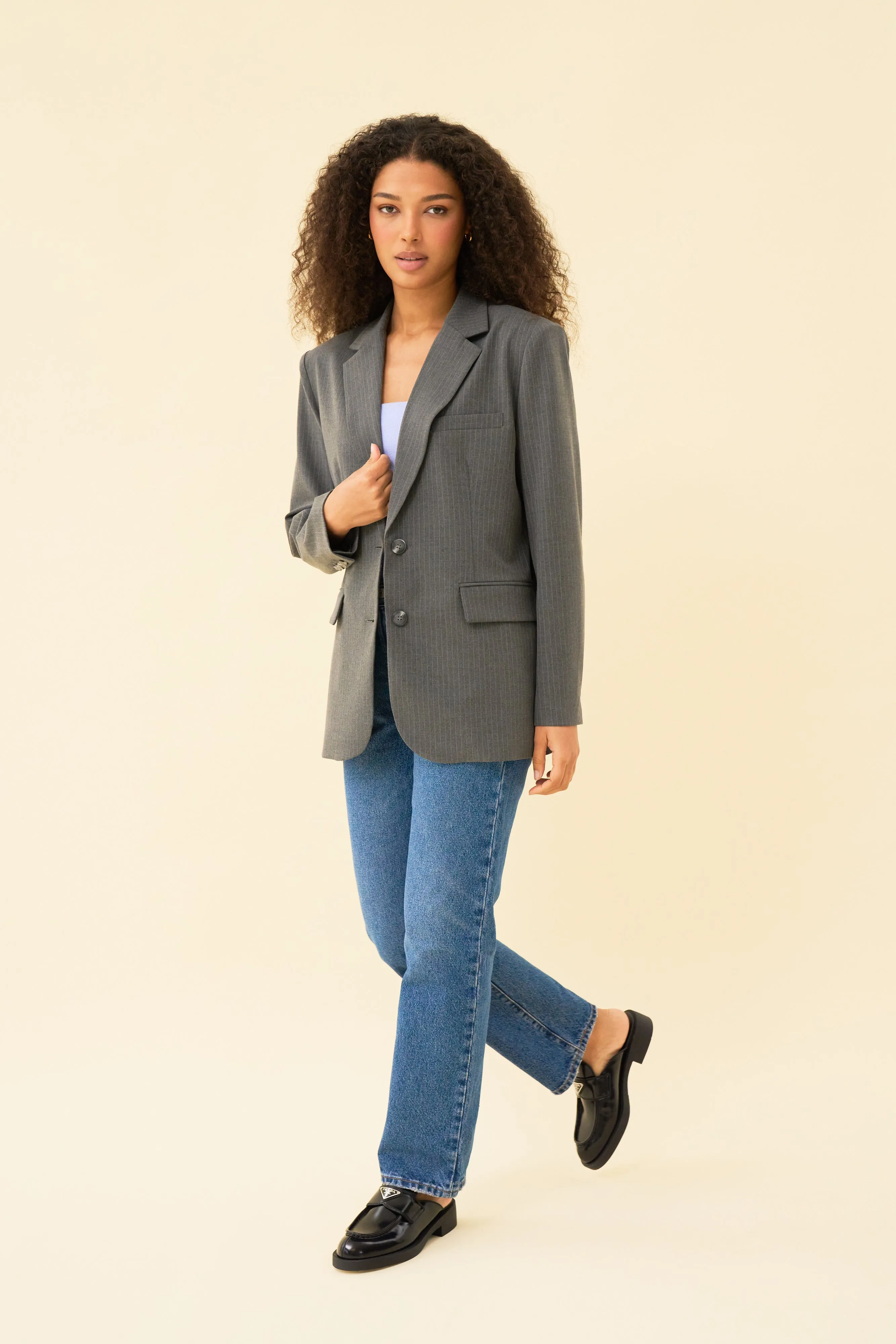 JULIA JACKET - DARK GREY PINSTRIPE