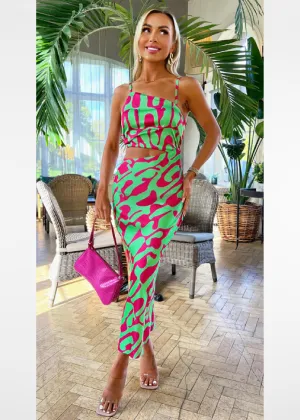June Green Asymmetric Cut Out Midi Dress