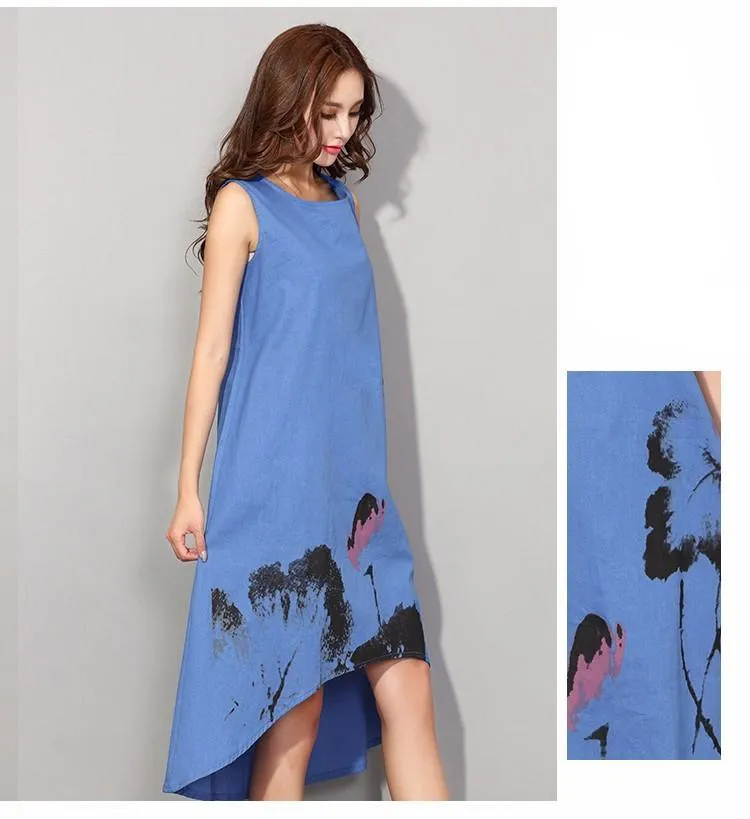 Karen Black Asymmetric Summer Linen Dress M - 6XL