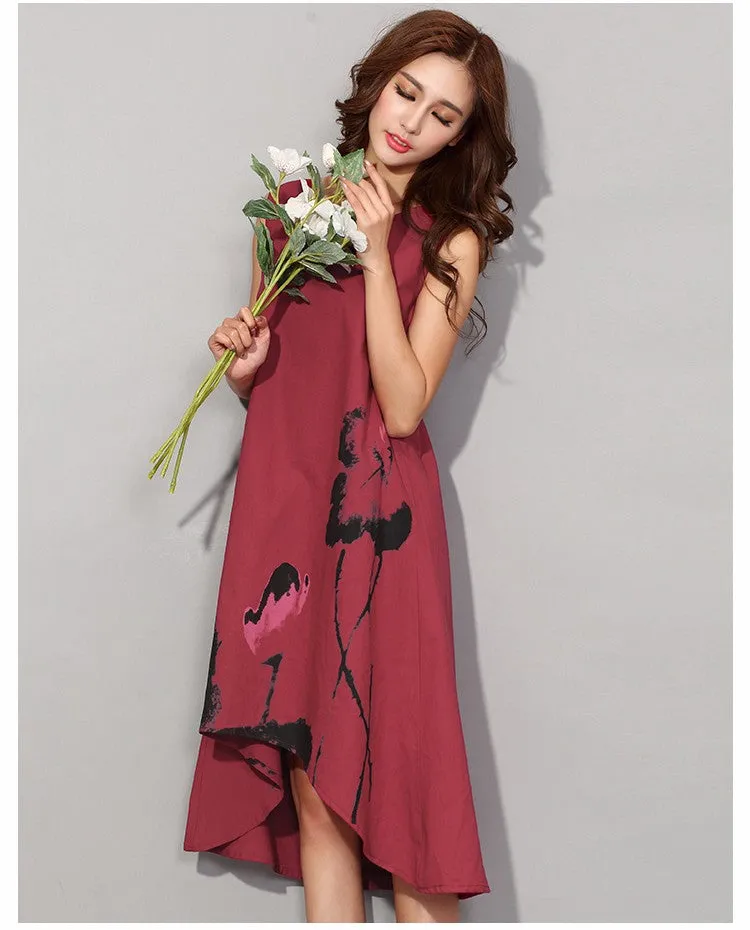 Karen Black Asymmetric Summer Linen Dress M - 6XL