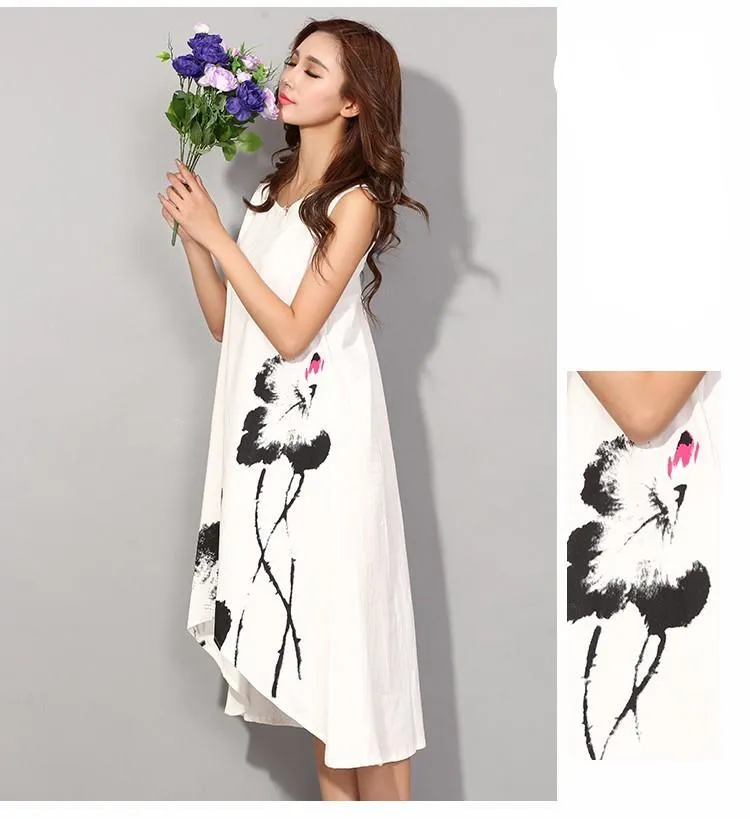 Karen Black Asymmetric Summer Linen Dress M - 6XL