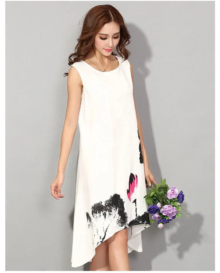 Karen Black Asymmetric Summer Linen Dress M - 6XL