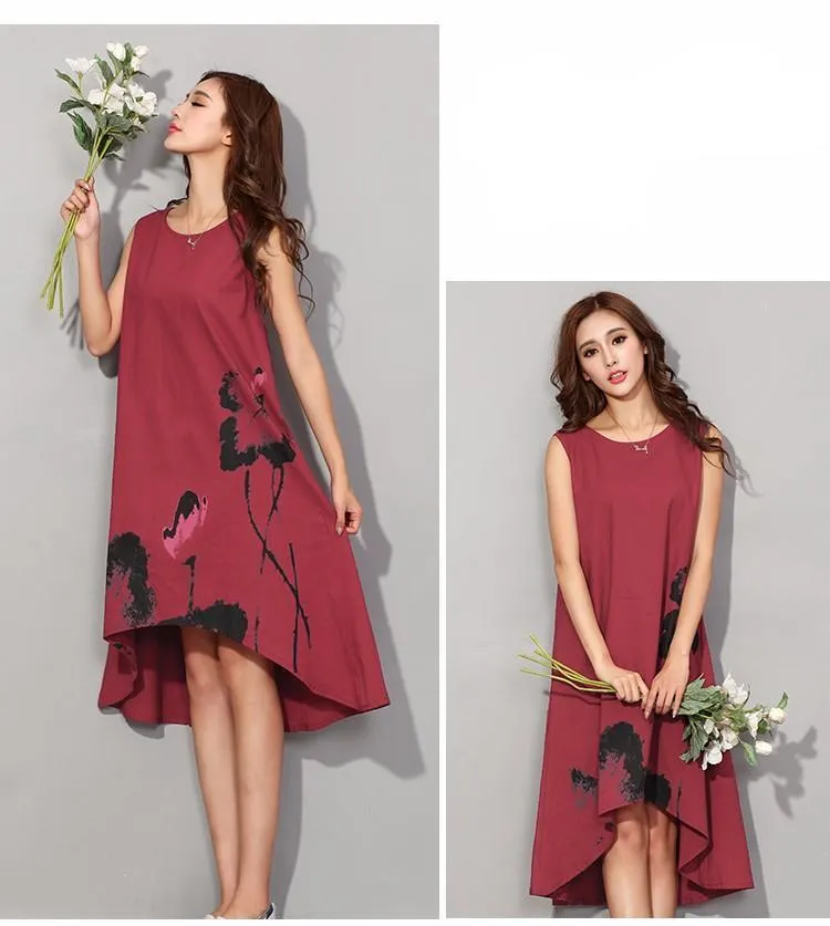 Karen Black Asymmetric Summer Linen Dress M - 6XL