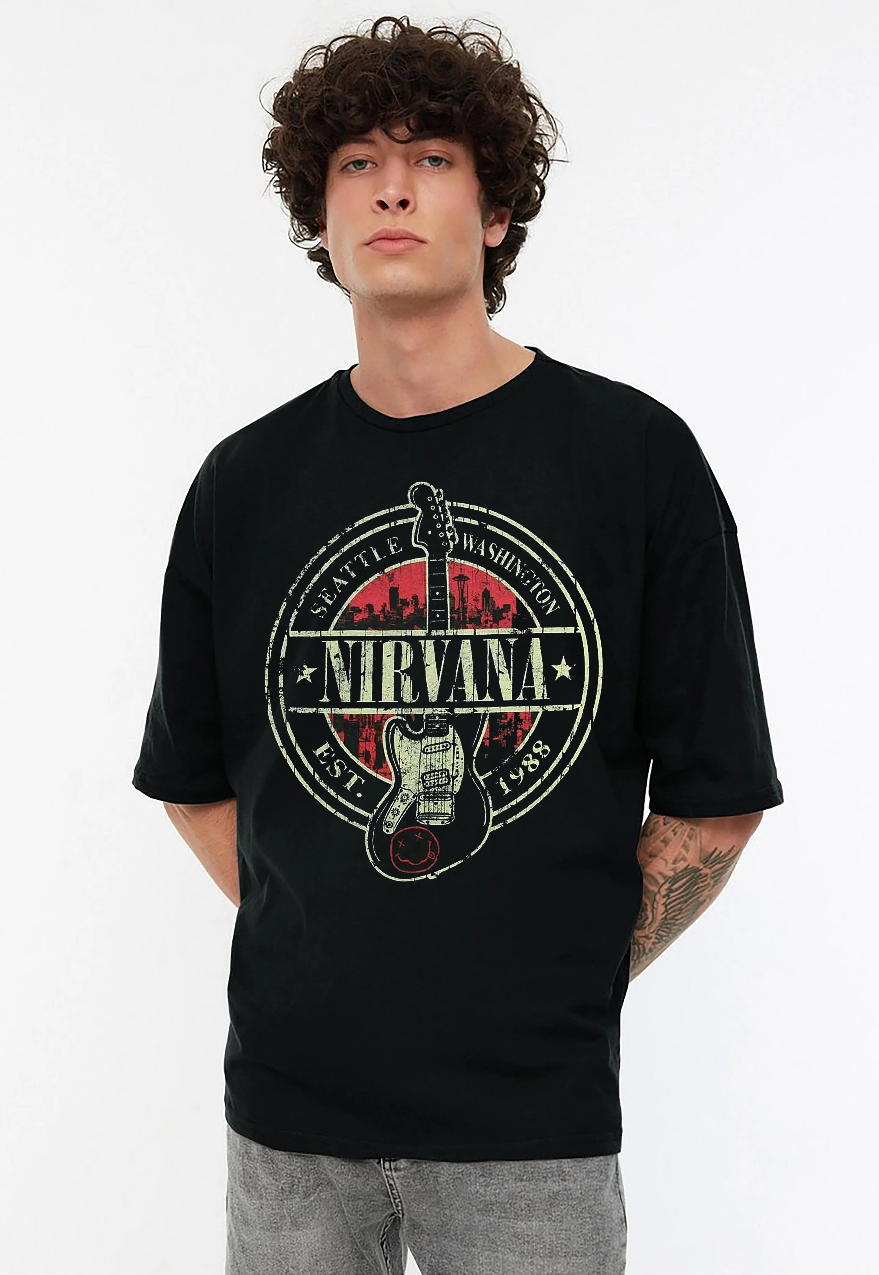 KART BLACK Men's & Women's Anime Over Sized  Printed T-Shirts T-Shirts | (MT - ANIME - BLK - NIRUVANA)