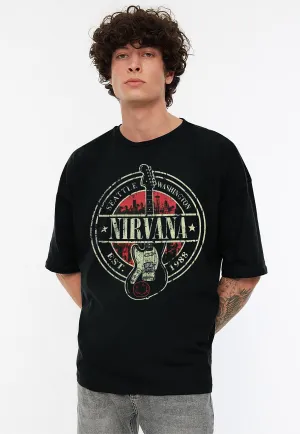 KART BLACK Men's & Women's Anime Over Sized  Printed T-Shirts T-Shirts | (MT - ANIME - BLK - NIRUVANA)