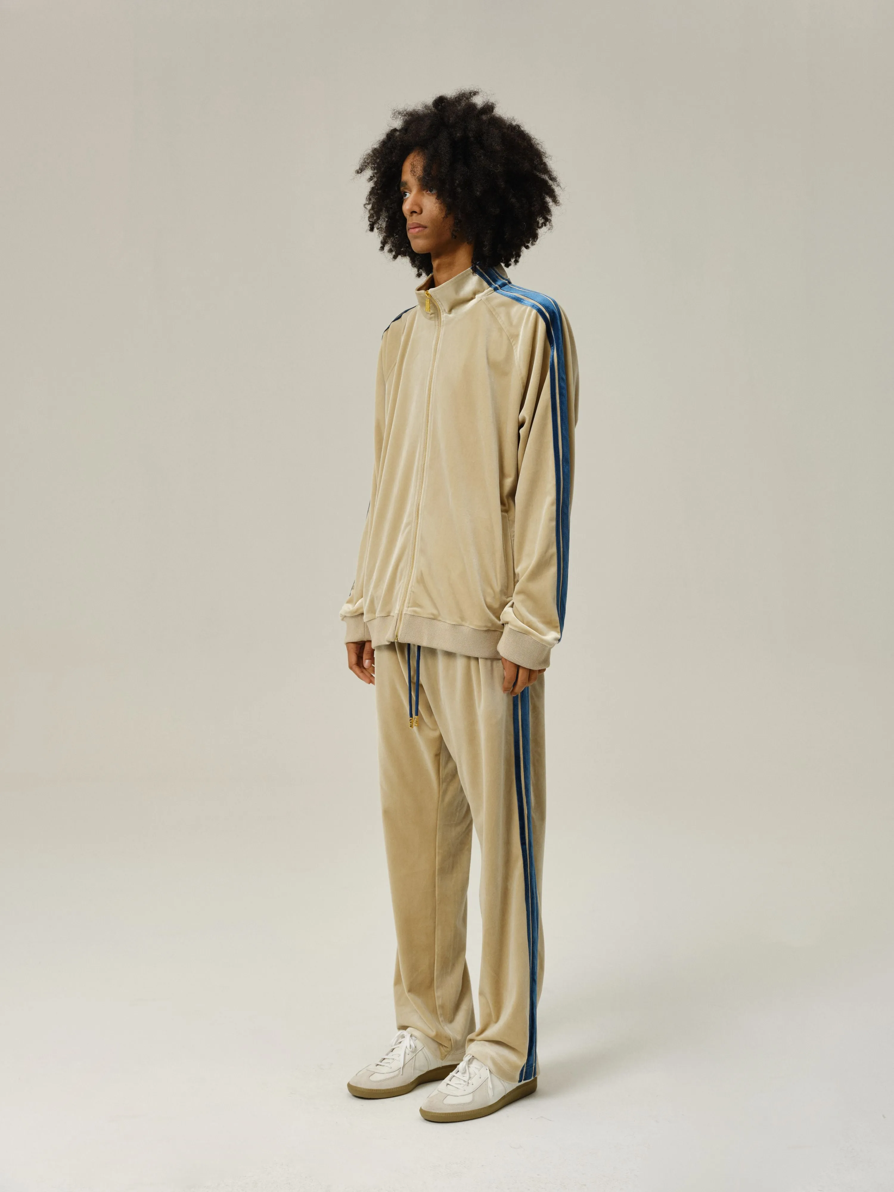 Khaki Velvet Stripe Patchwork Trousers