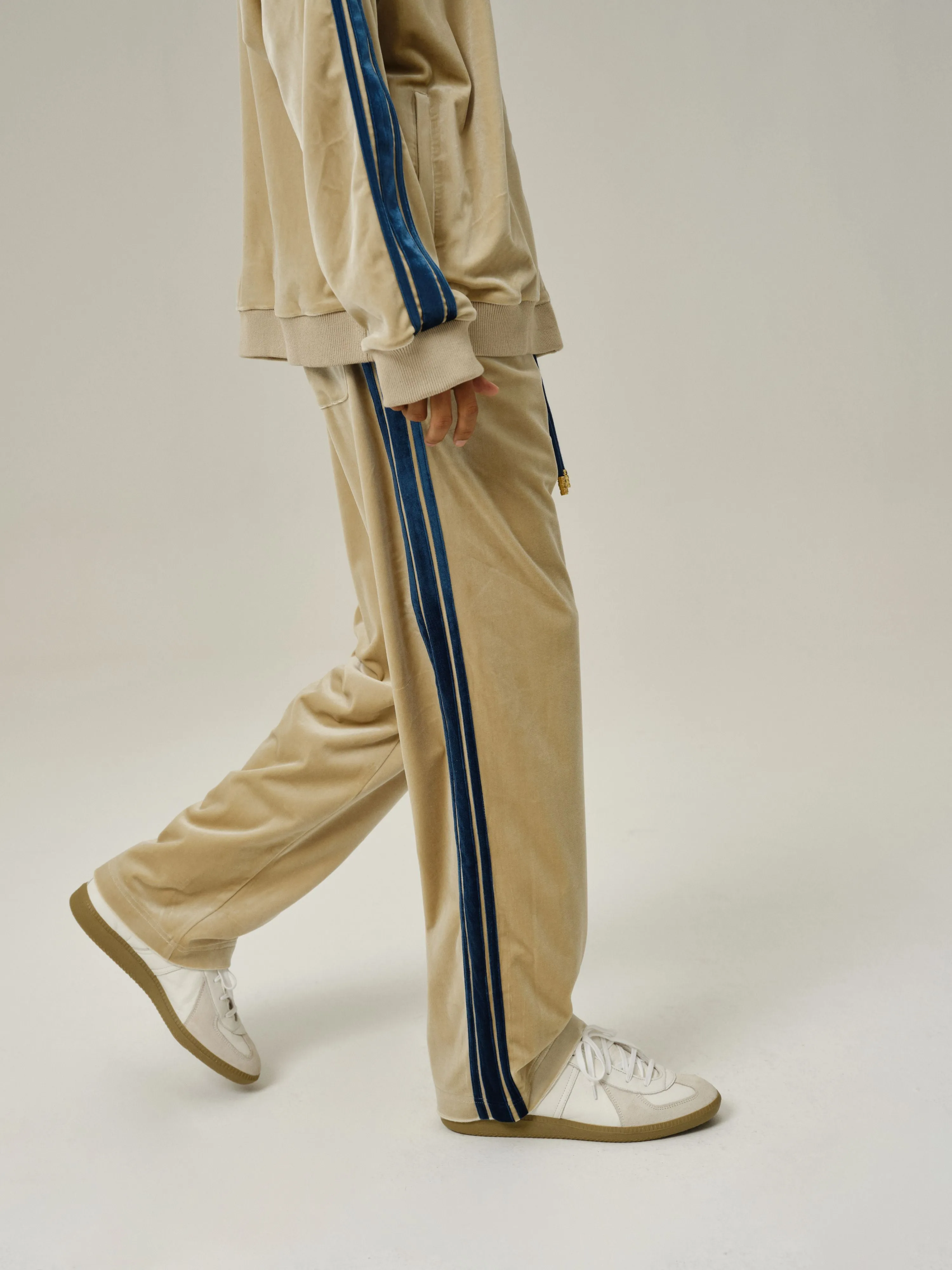 Khaki Velvet Stripe Patchwork Trousers