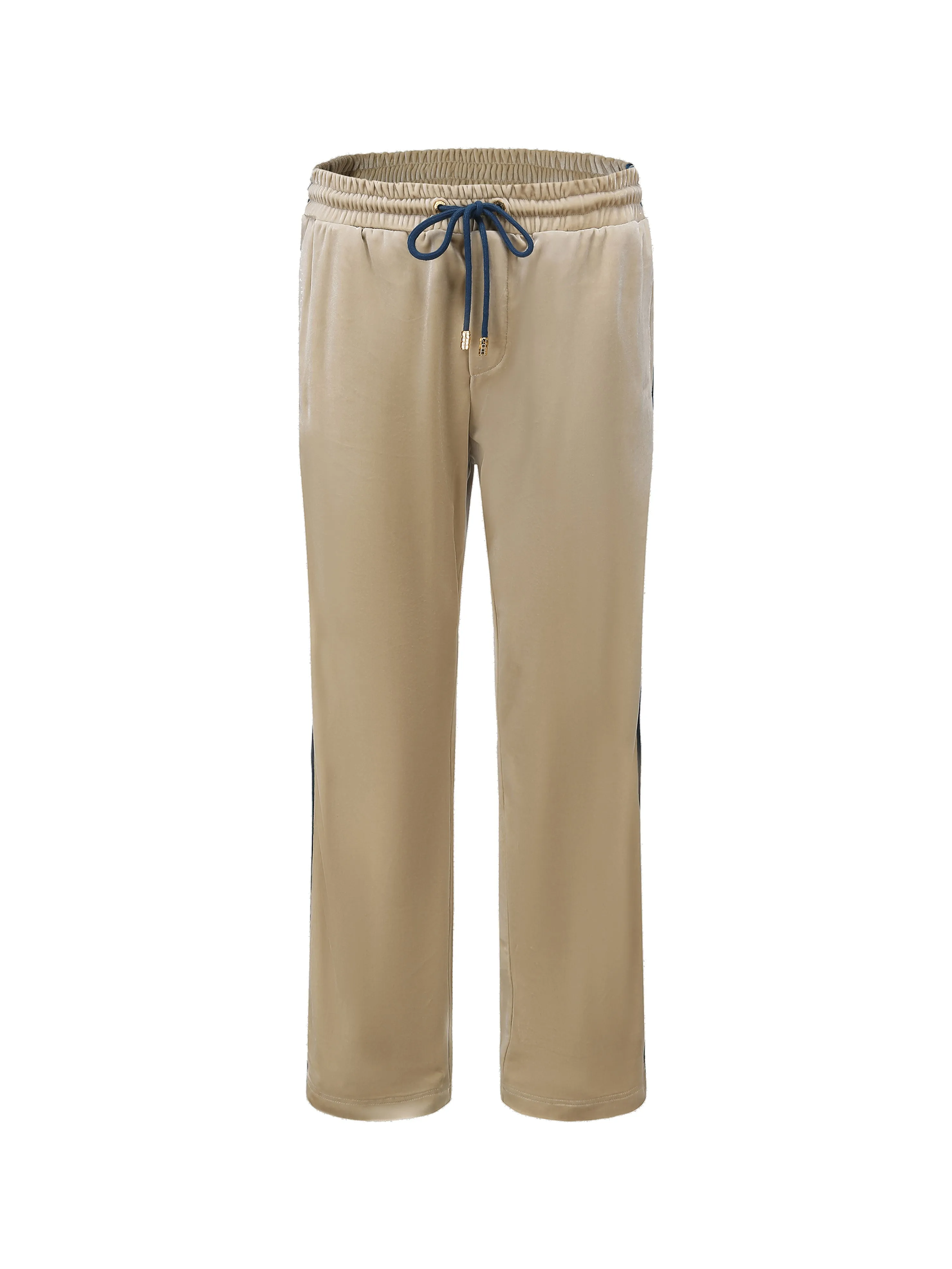 Khaki Velvet Stripe Patchwork Trousers