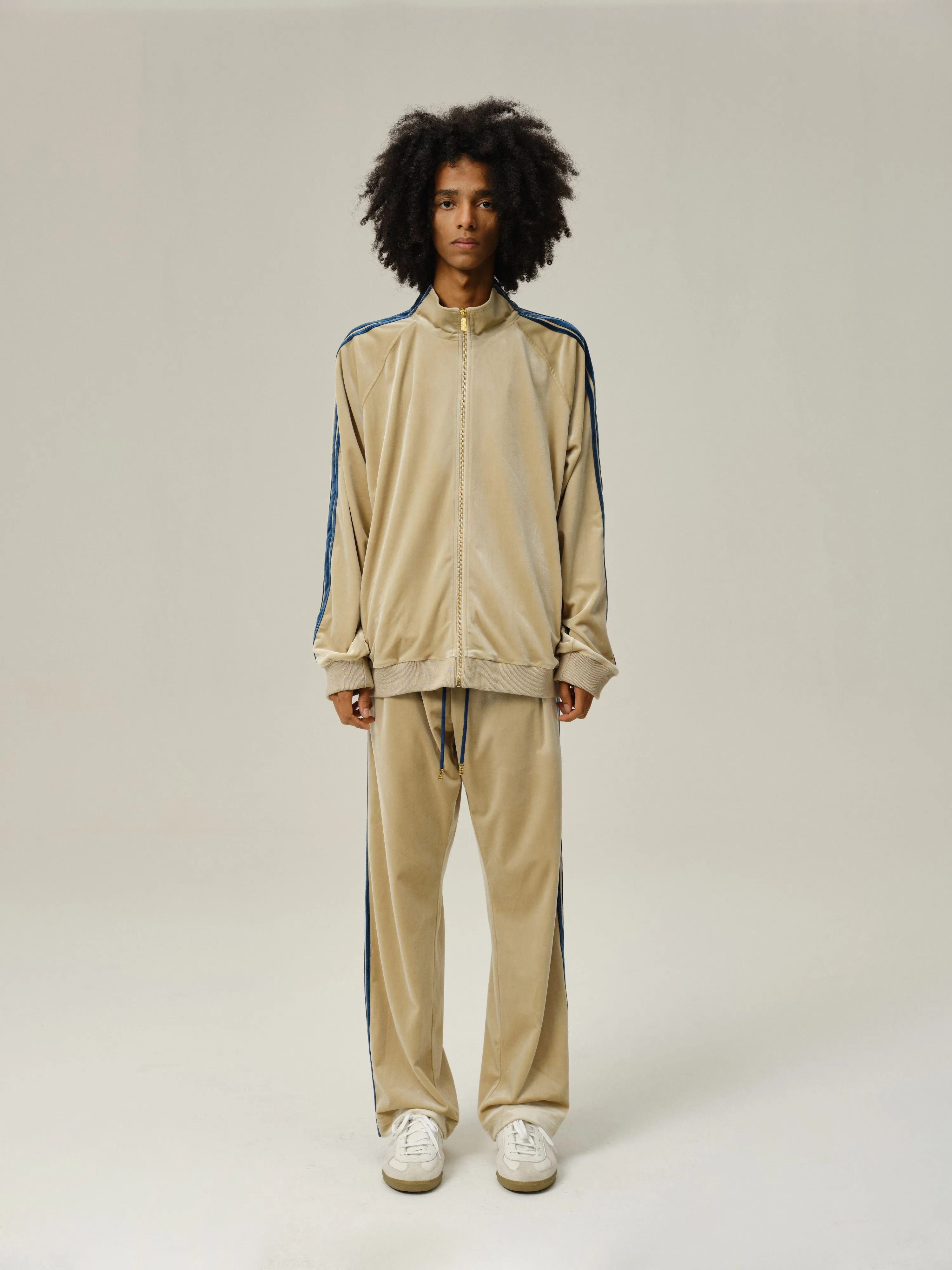 Khaki Velvet Stripe Patchwork Trousers