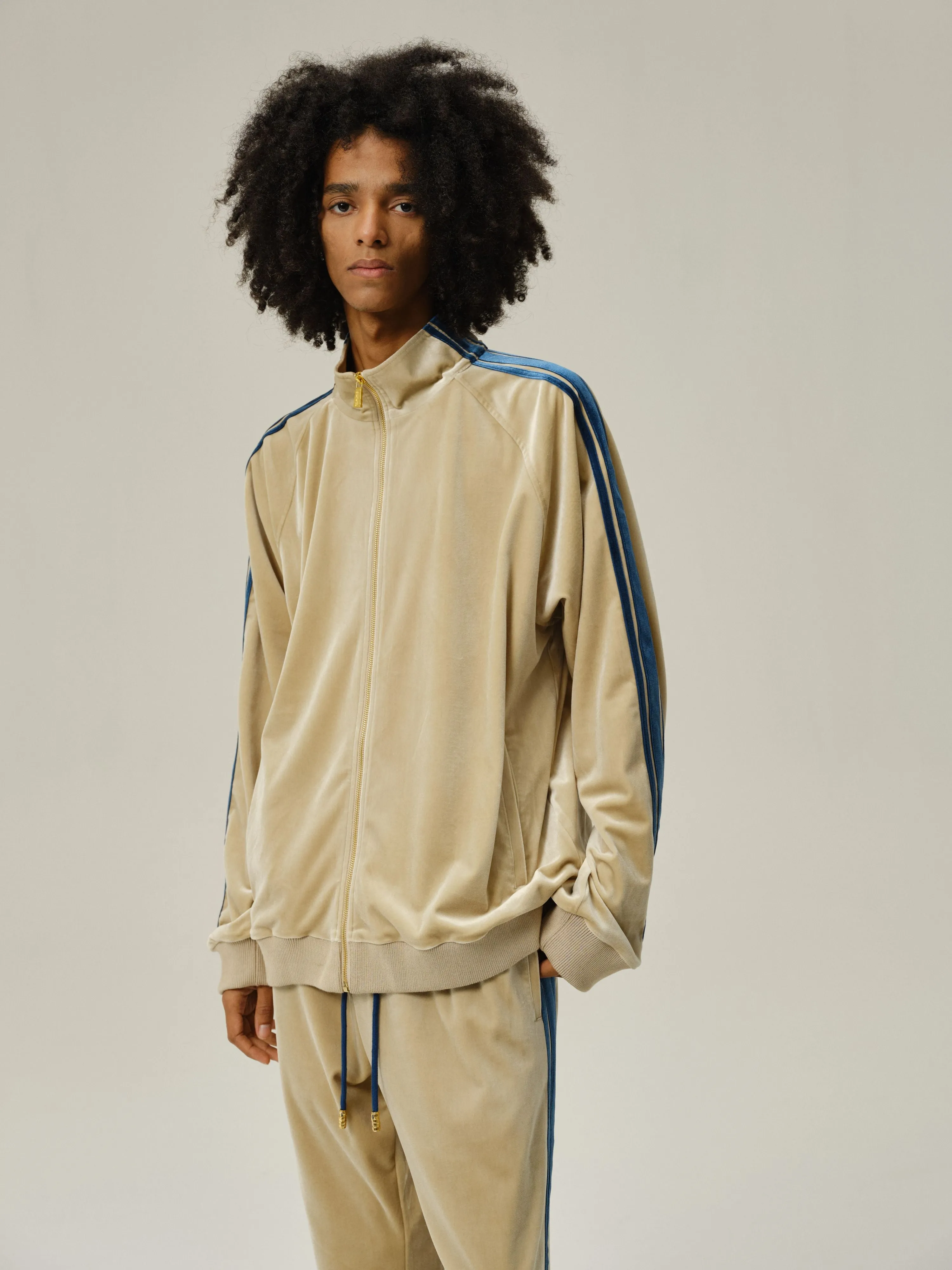 Khaki Velvet Stripe Patchwork Trousers