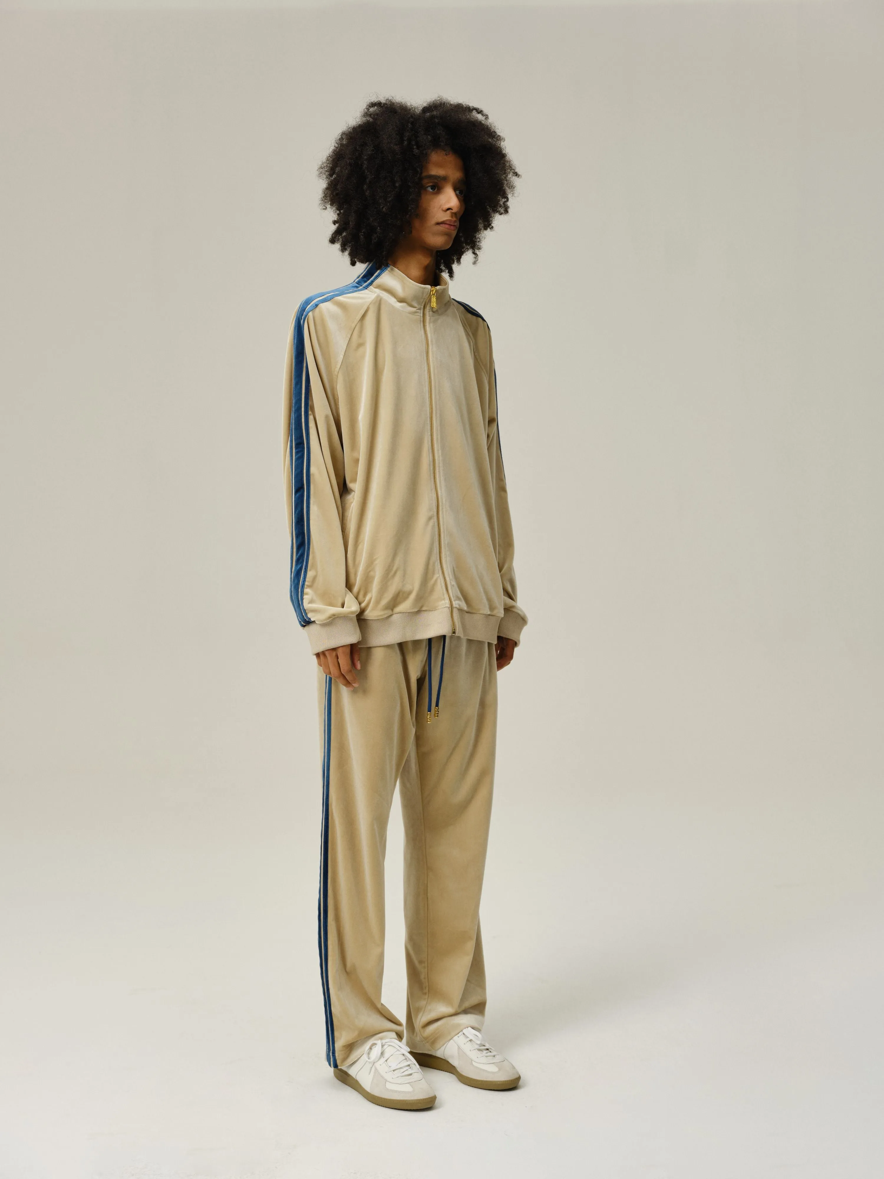 Khaki Velvet Stripe Patchwork Trousers