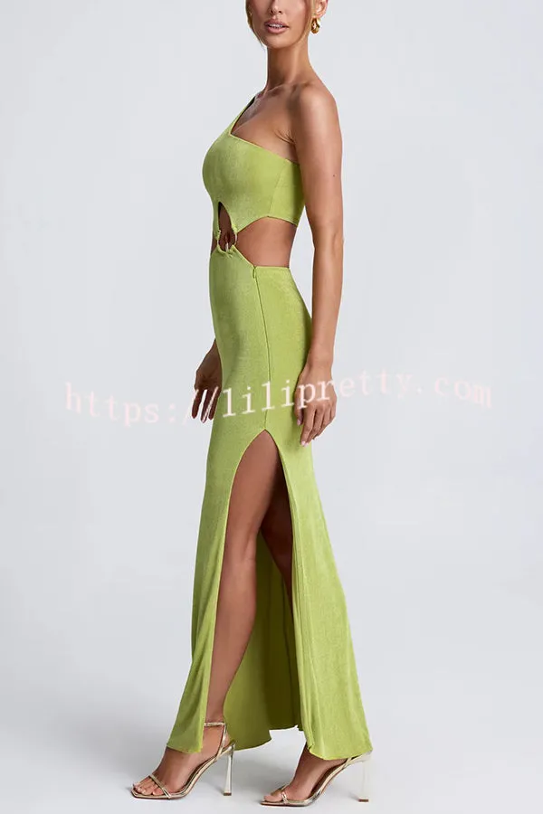 Kimora One Shoulder Cutout Detail Asymmetric Slit Stretch Maxi Dress