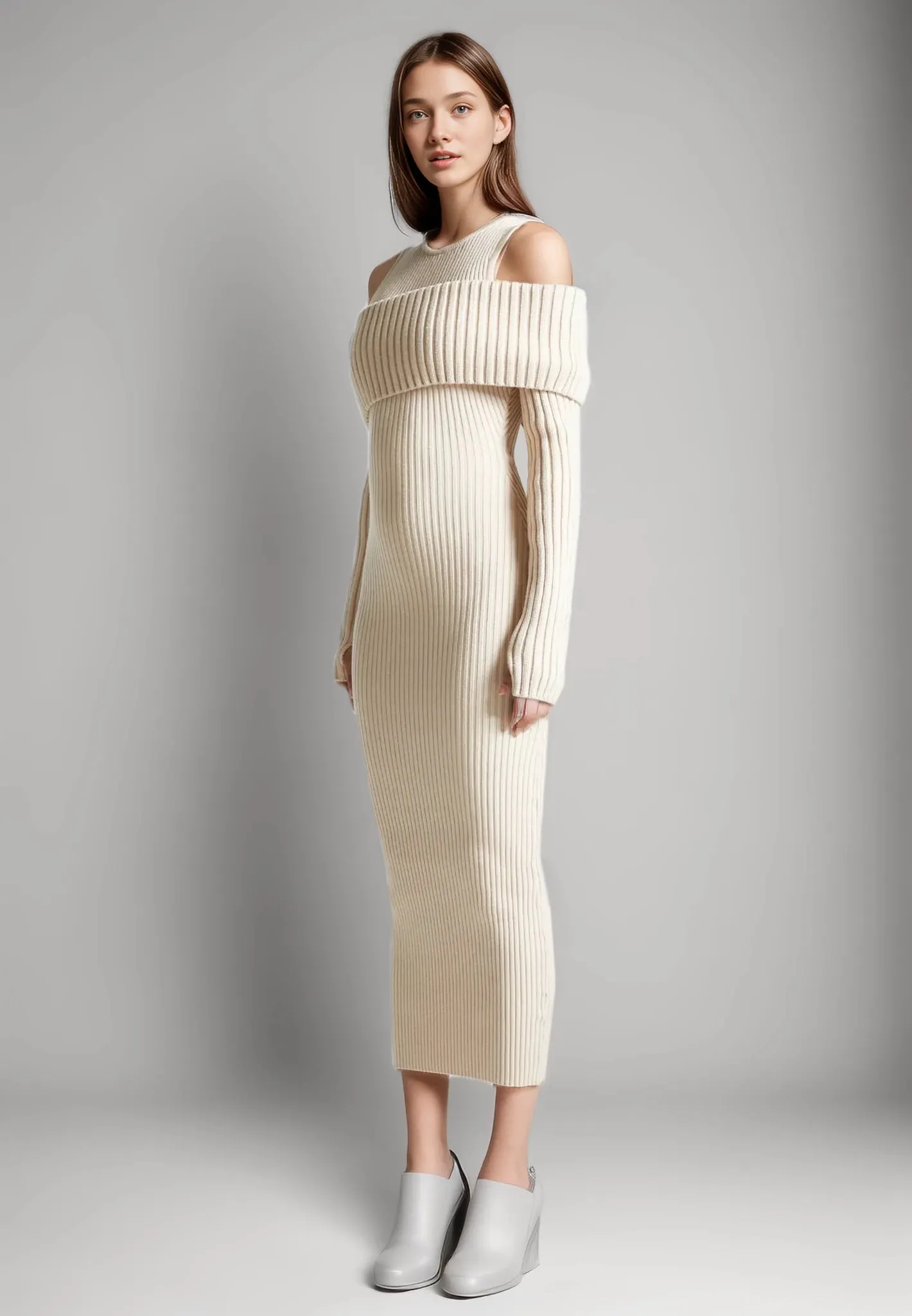 Knitting Asymmetric Off Shoulders Bodycon Dresses