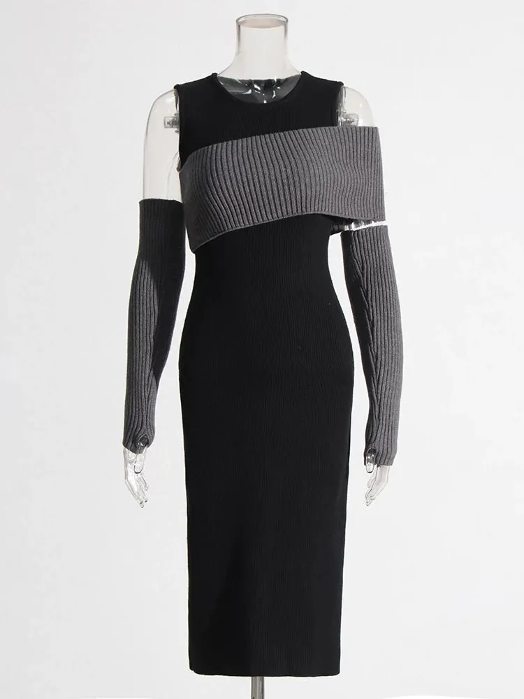 Knitting Asymmetric Off Shoulders Bodycon Dresses