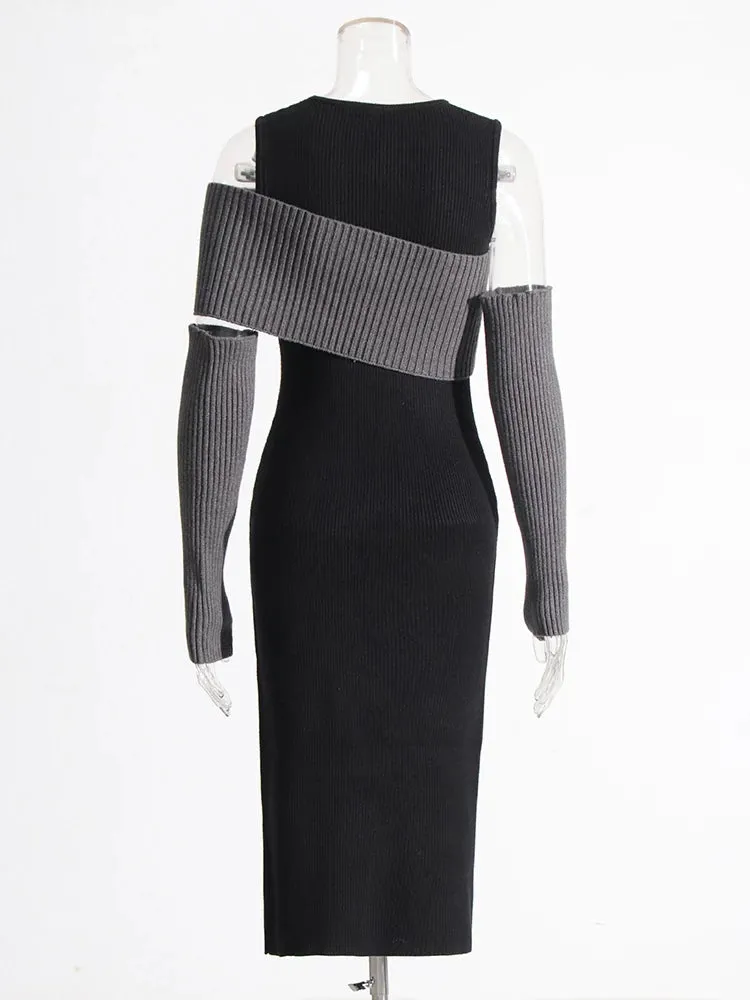 Knitting Asymmetric Off Shoulders Bodycon Dresses