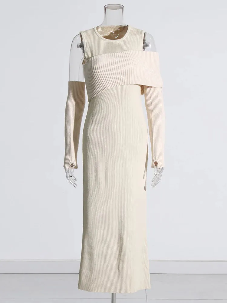 Knitting Asymmetric Off Shoulders Bodycon Dresses