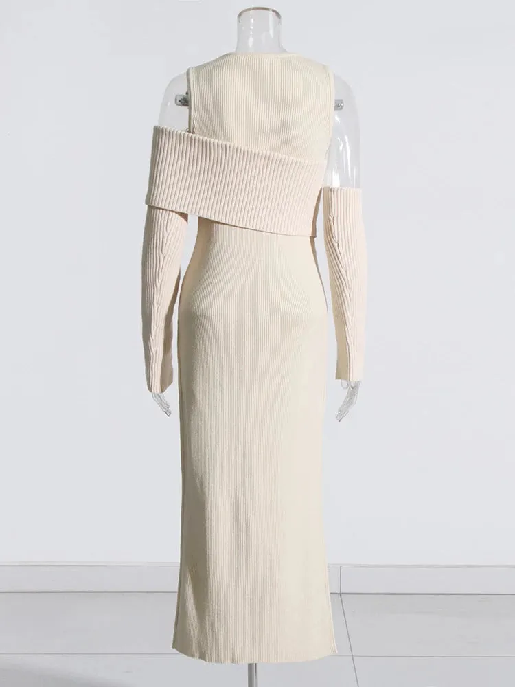 Knitting Asymmetric Off Shoulders Bodycon Dresses